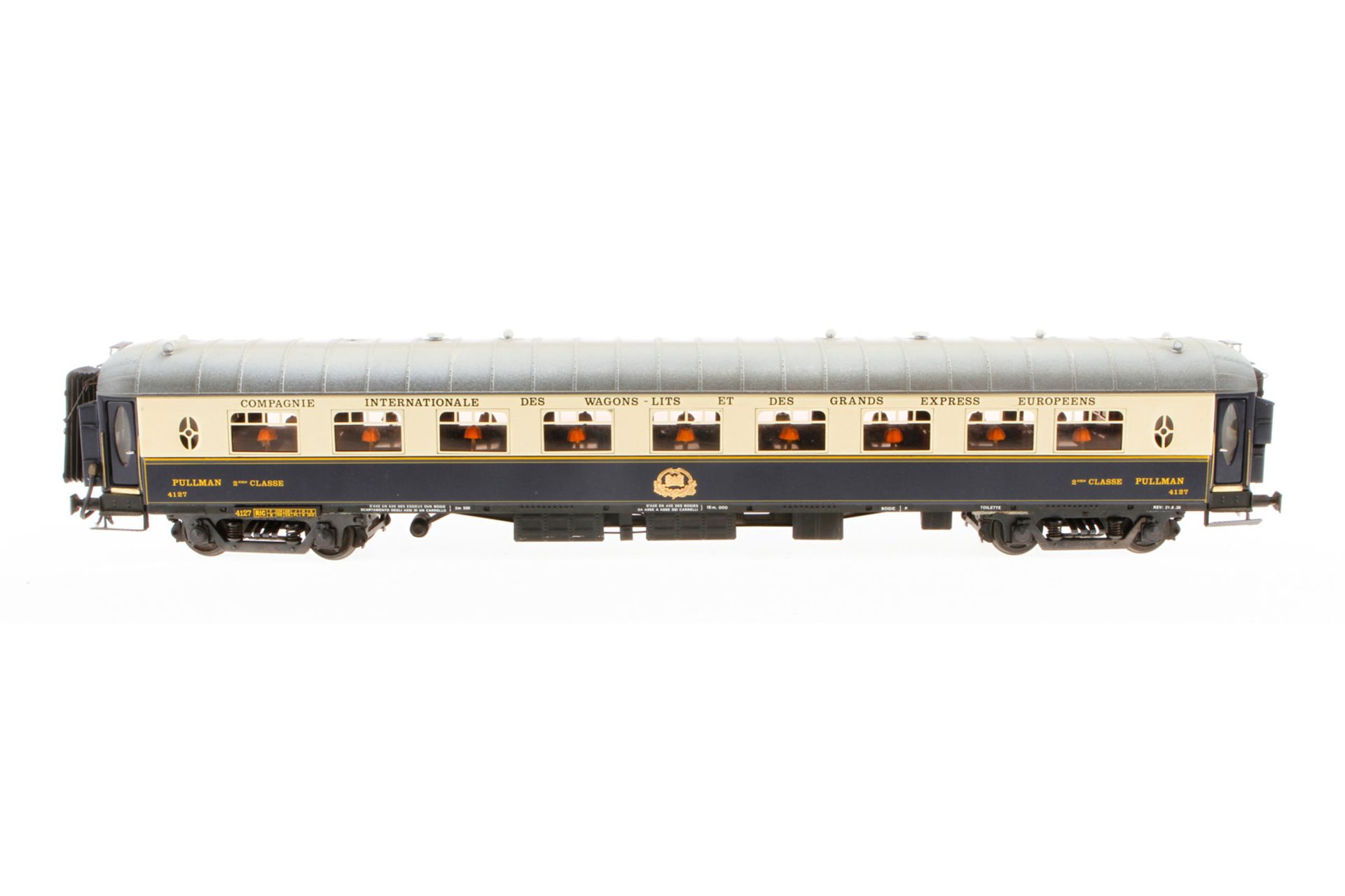 Elettren Pullmanwagen 4127, Spur 0, creme/blau, 2. Klasse, mit Inneneinrichtung und Beleuchtung, 1