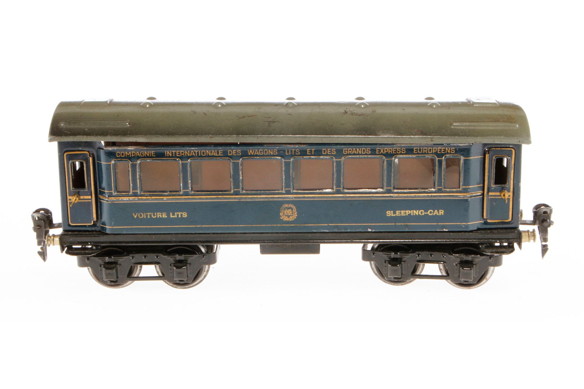 Märklin int. Schlafwagen 1757 G, Spur 0, CL, mit Inneneinrichtung und 4 AT, LS und gealterter