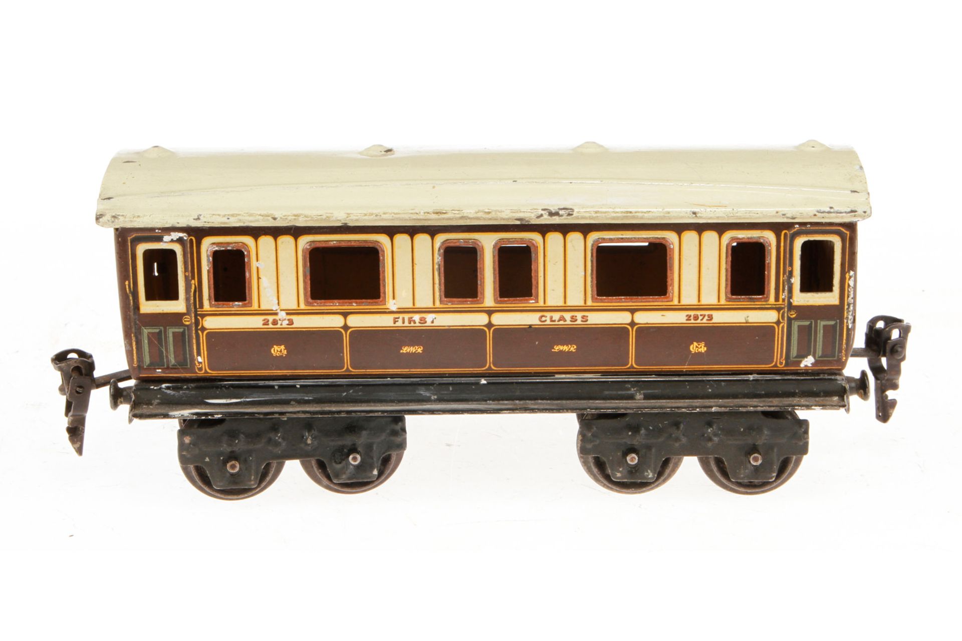 Märklin engl. Abteilwagen 2873 LNWR, Spur 0, CL, LS und gealterter Lack, L 19, Z 3