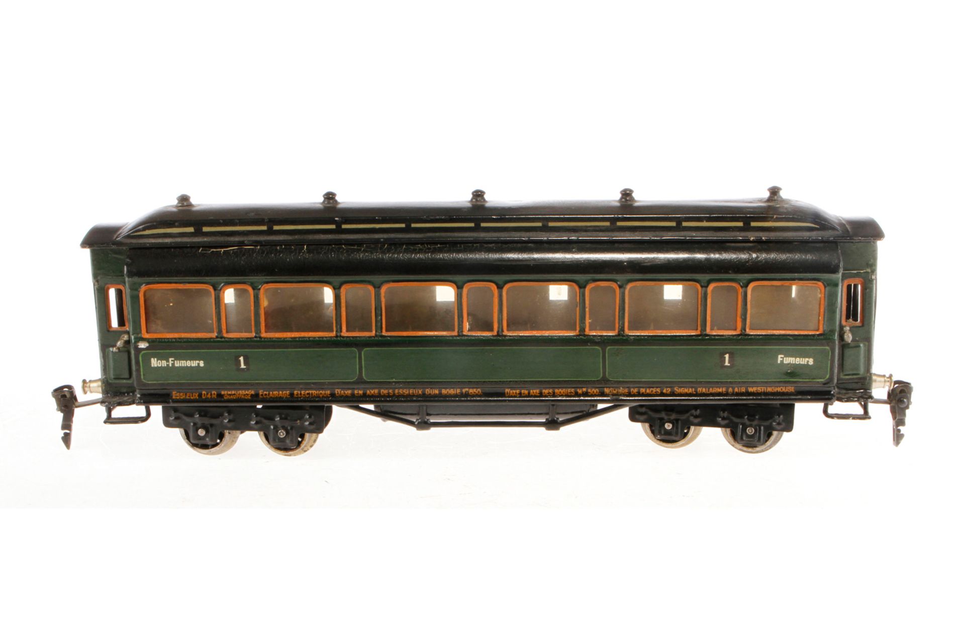 Märklin franz. Personenwagen 1945 G, Spur 0, HL, mit Inneneinrichtung und 4 AT, Drehgestelle