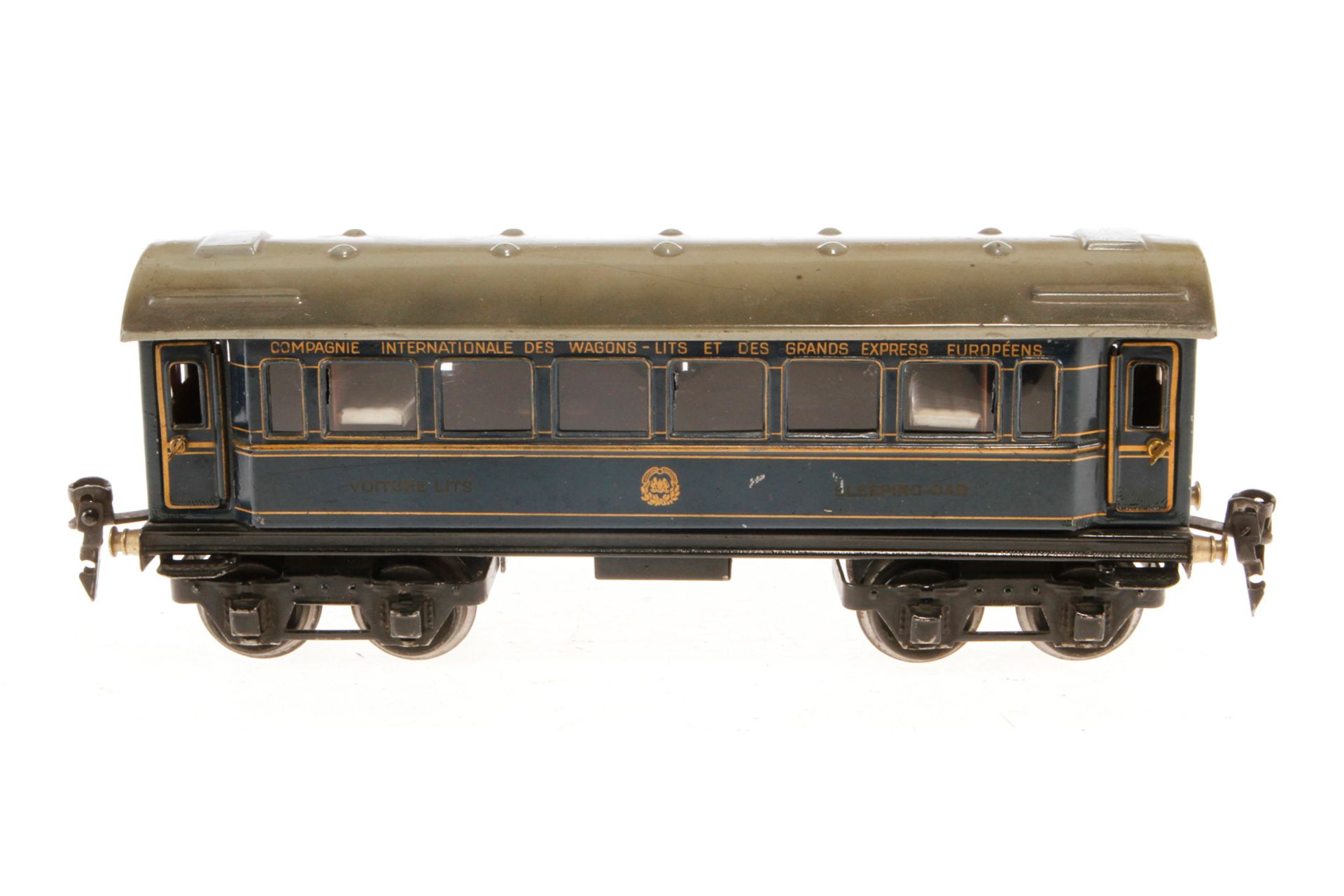 Märklin int. Schlafwagen 1757 G, Spur 0, CL, mit Inneneinrichtung und 4 AT, LS und gealterter