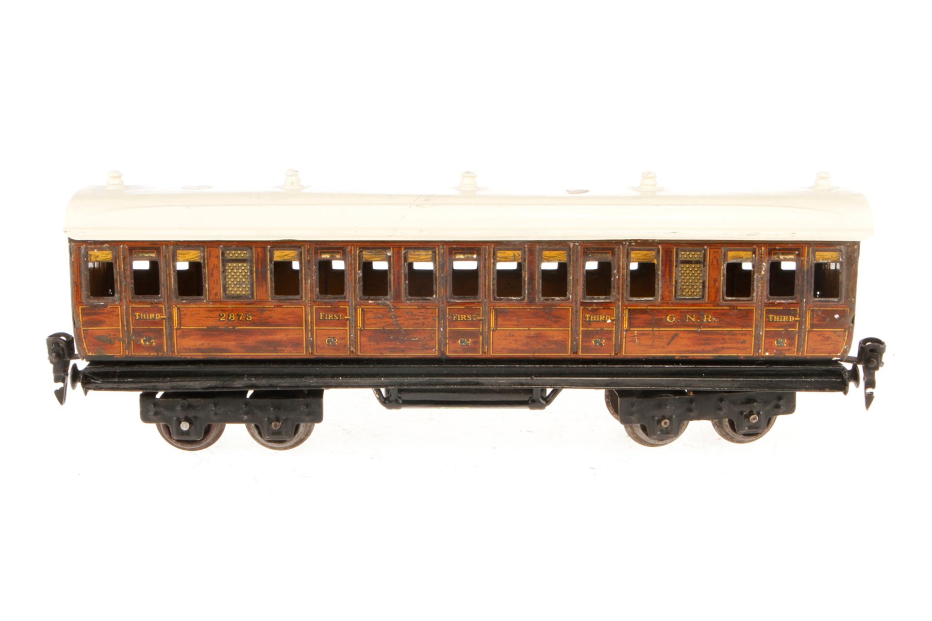 Märklin engl. Abteilwagen 2875 GNR, Spur 0, CL, Dach rest., LS tw ausgeb., L 30, Z 3