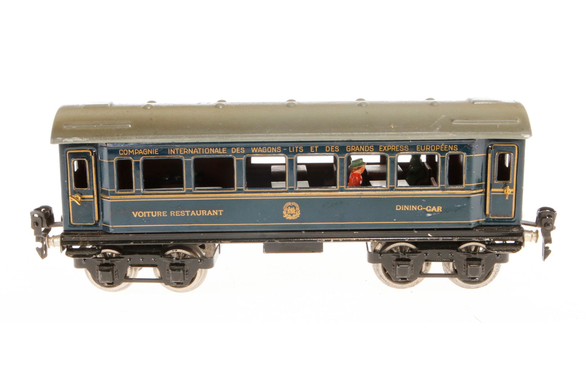 Märklin int. Speisewagen 1756 G, Spur 0, CL, mit Inneneinrichtung, 4 AT und Gussrädern, Scheiben