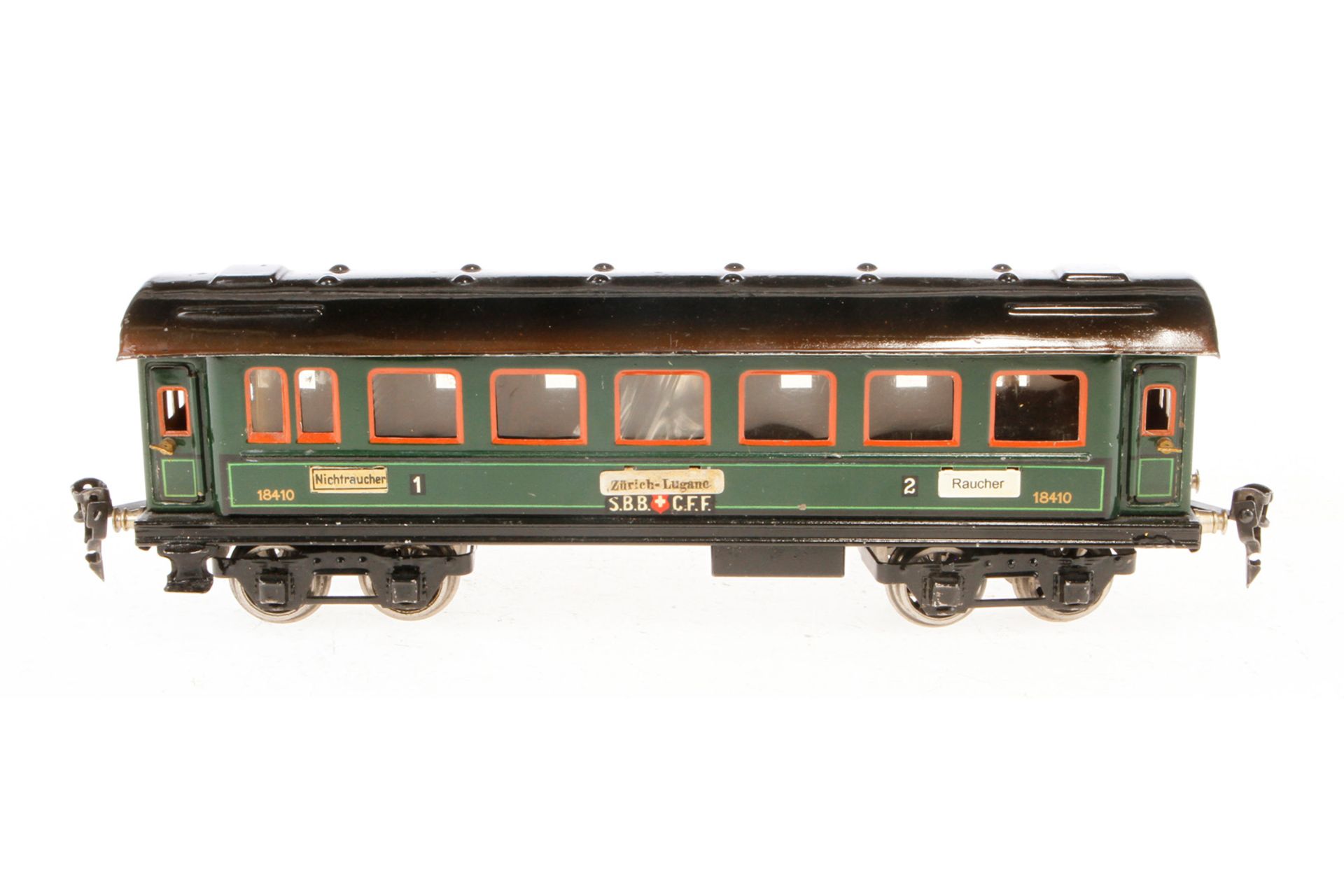 Märklin schweizer Personenwagen 1841 G, Spur 0, CL, mit Inneneinrichtung, 4 AT, Gussrädern und