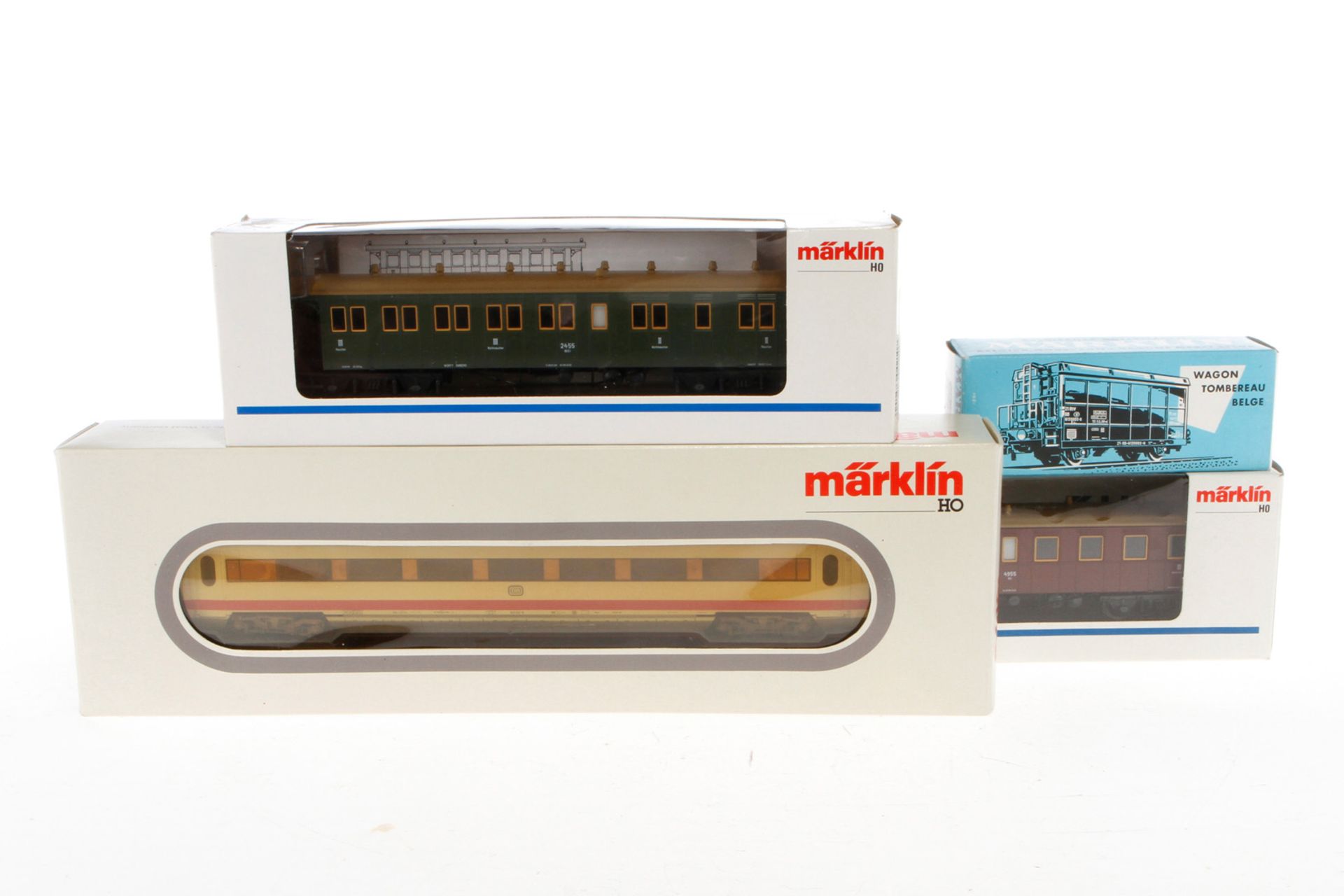 4 Märklin Wagen 4171, 4210, 4213 und 4656, Spur H0, Alterungsspuren, je im OK, Z 1-2