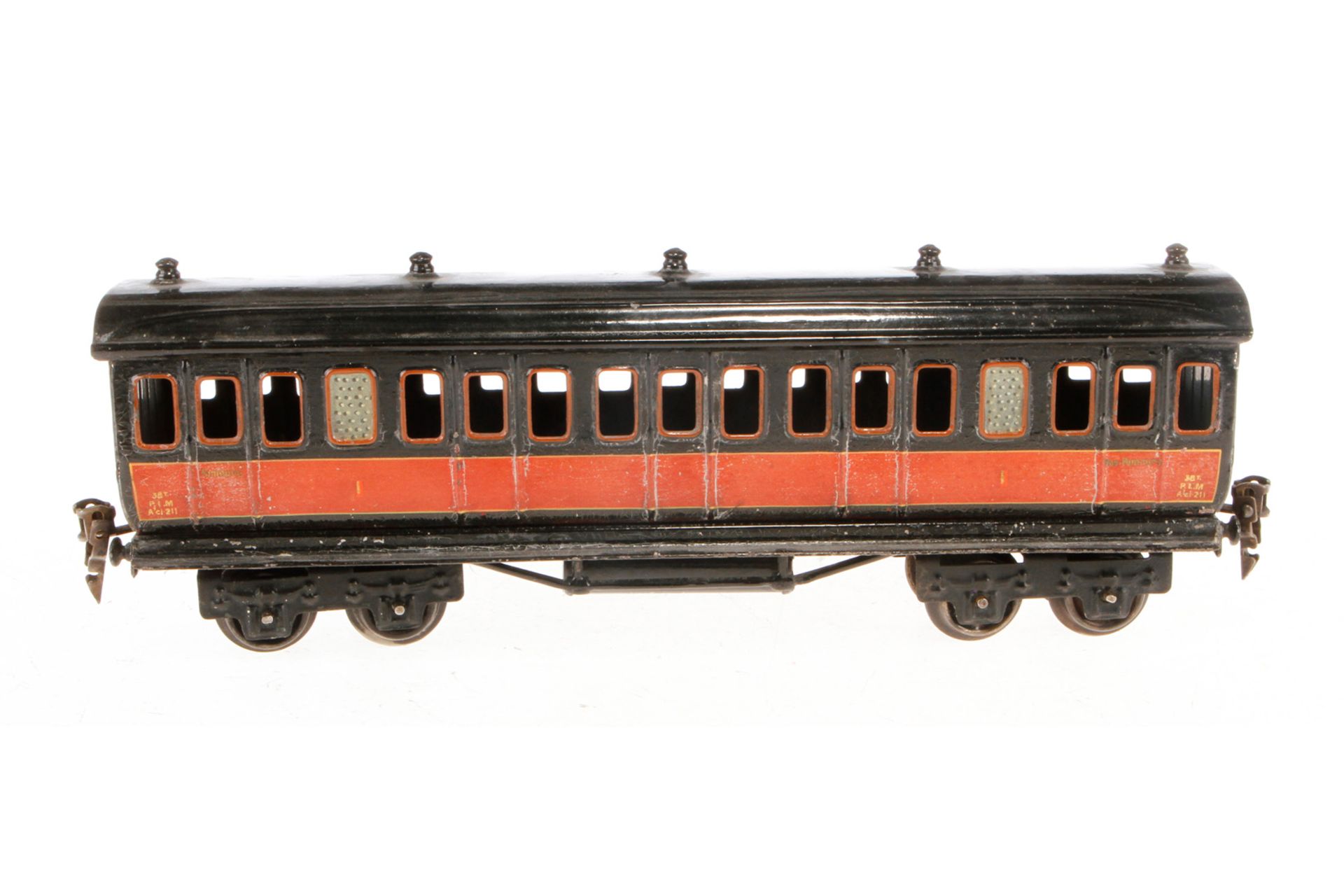 Märklin franz. Personenwagen 2875 PLM, Spur 0, schwarz/rot, LS tw ausgeb., gealterter Lack, L 30,