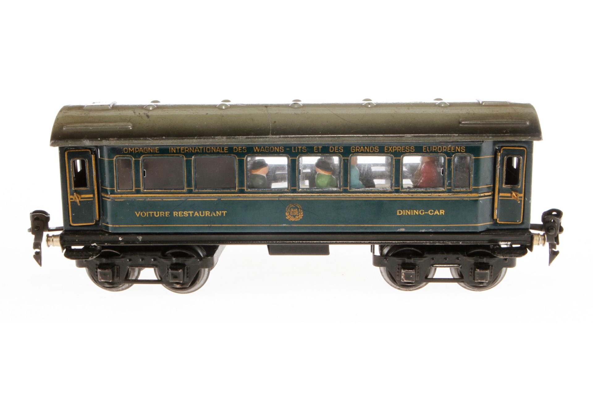 Märklin int. Speisewagen 1756 G, Spur 0, CL, mit Inneneinrichtung und 4 AT, LS und gealterter