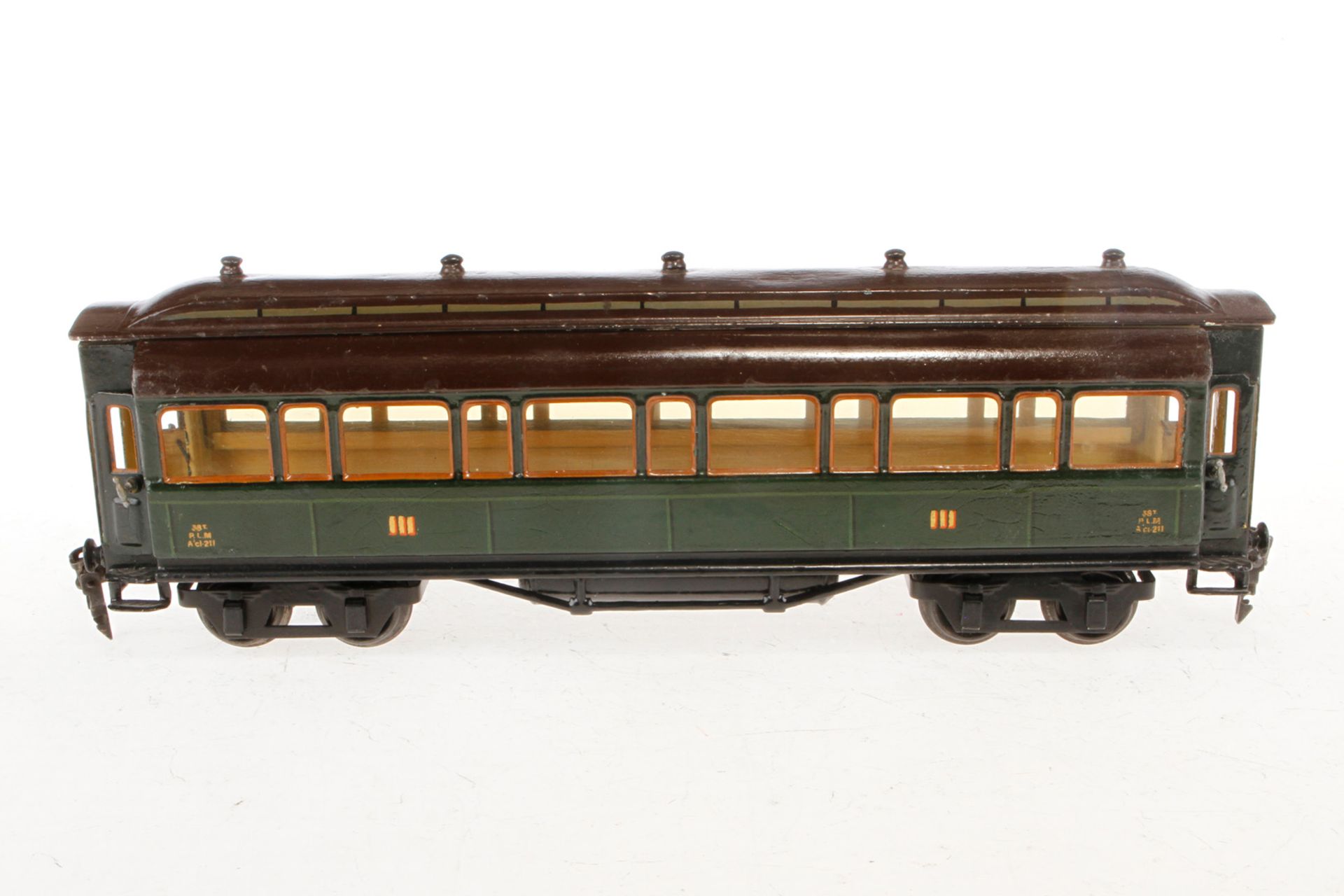 Märklin franz. Personenwagen 1945 PLM, Spur 0, grün, mit 4 AT, Drehgestelle ersetzt, Kupplungen - Image 2 of 3