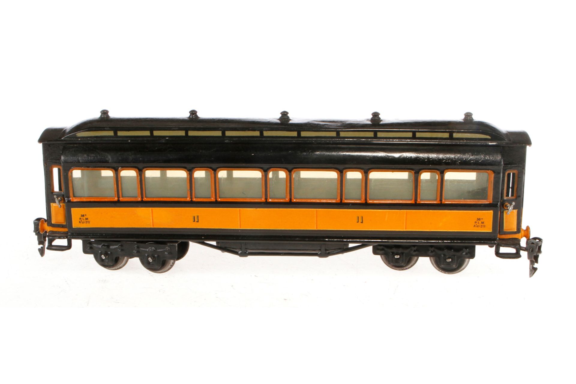 Märklin franz. Personenwagen 1945 PLM, Spur 0, schwarz/gelb, mit 4 AT, Rahmenbereiche tw