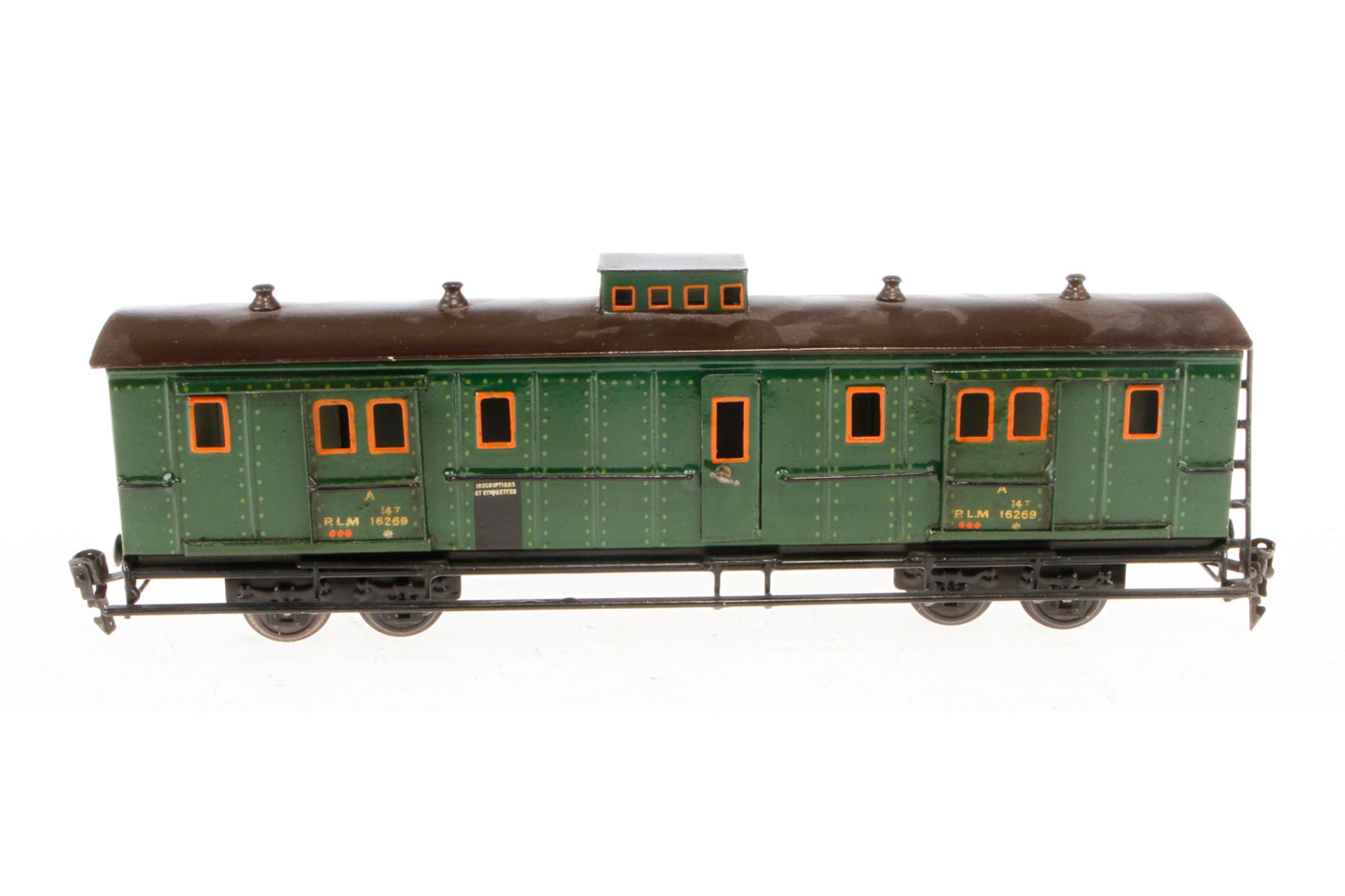 Märklin franz. Gepäckwagen 2998 PLM, Spur 0, HL, mit 2 AT und 4 ST, Dach vom Oberlichtaufsatz und