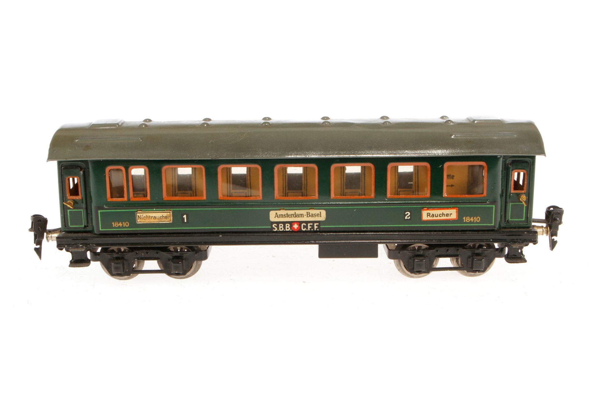 Märklin schweizer Personenwagen 1841 G, Spur 0, CL, mit Inneneinrichtung, 4 AT und Gussrädern, 1