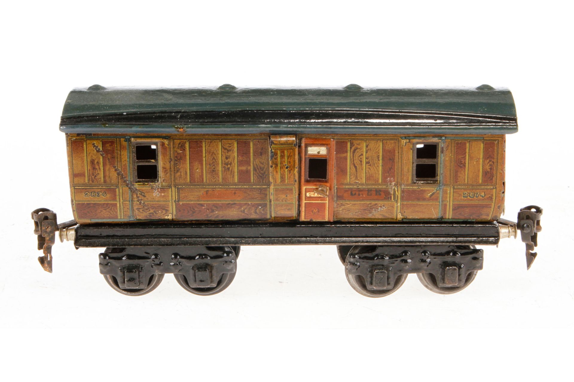 Märklin engl. Gepäckwagen 2874 LNER, Spur 0, CL, mit 2 AT, LS und gealterter Lack, L 19,5, Z 3