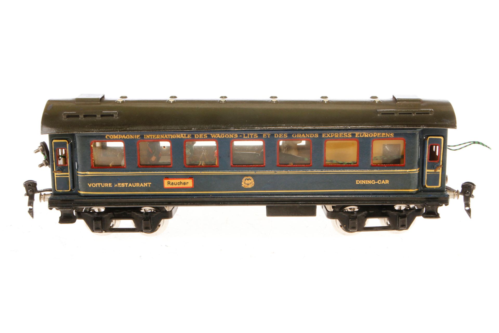 Märklin int. Speisewagen 1846 G, Spur 0, HL, mit Inneneinrichtung, 4 AT, versch. Schildern und neuen