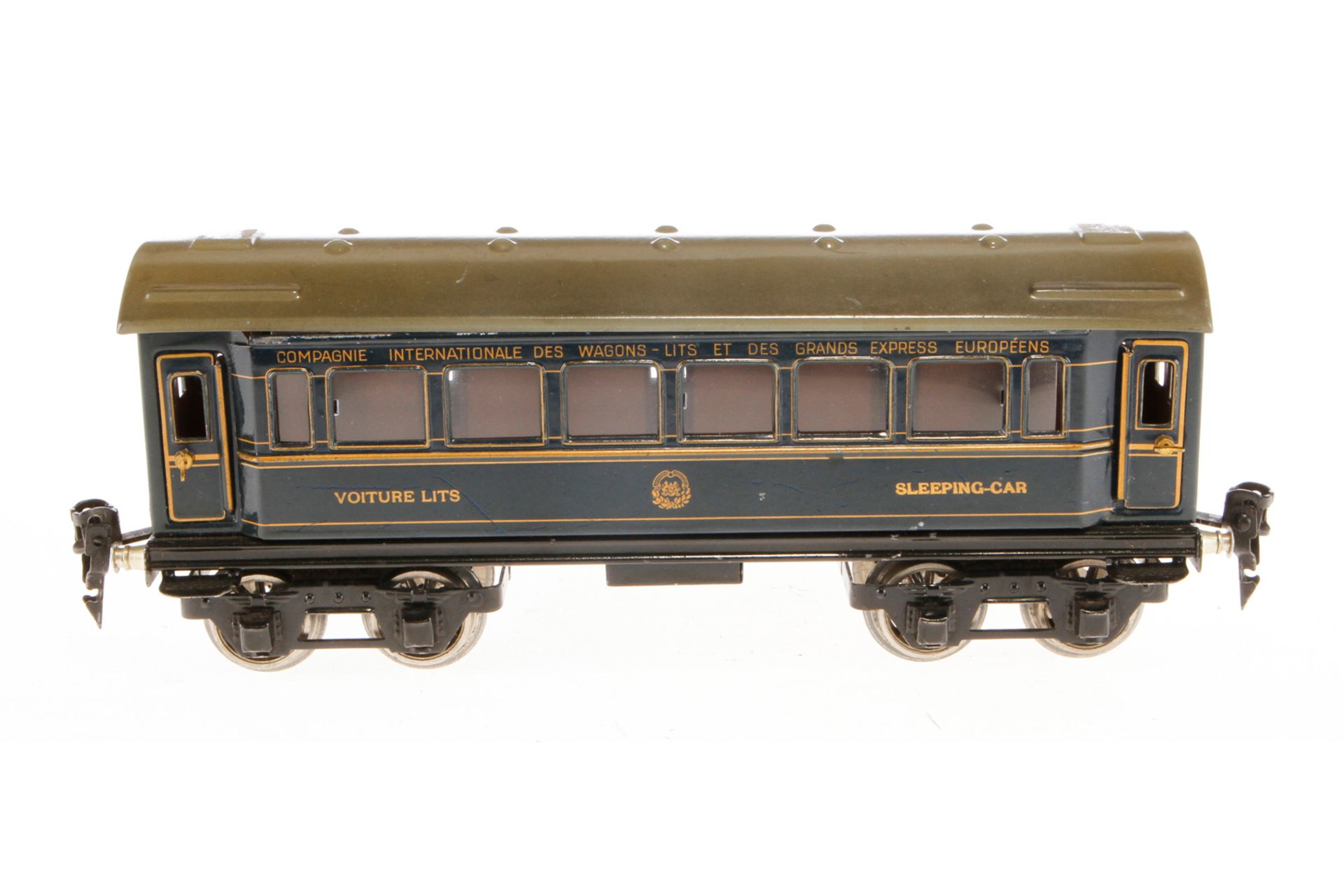 Märklin int. Schlafwagen 1757 G, Spur 0, CL, mit Inneneinrichtung und 4 AT, LS und gealterter