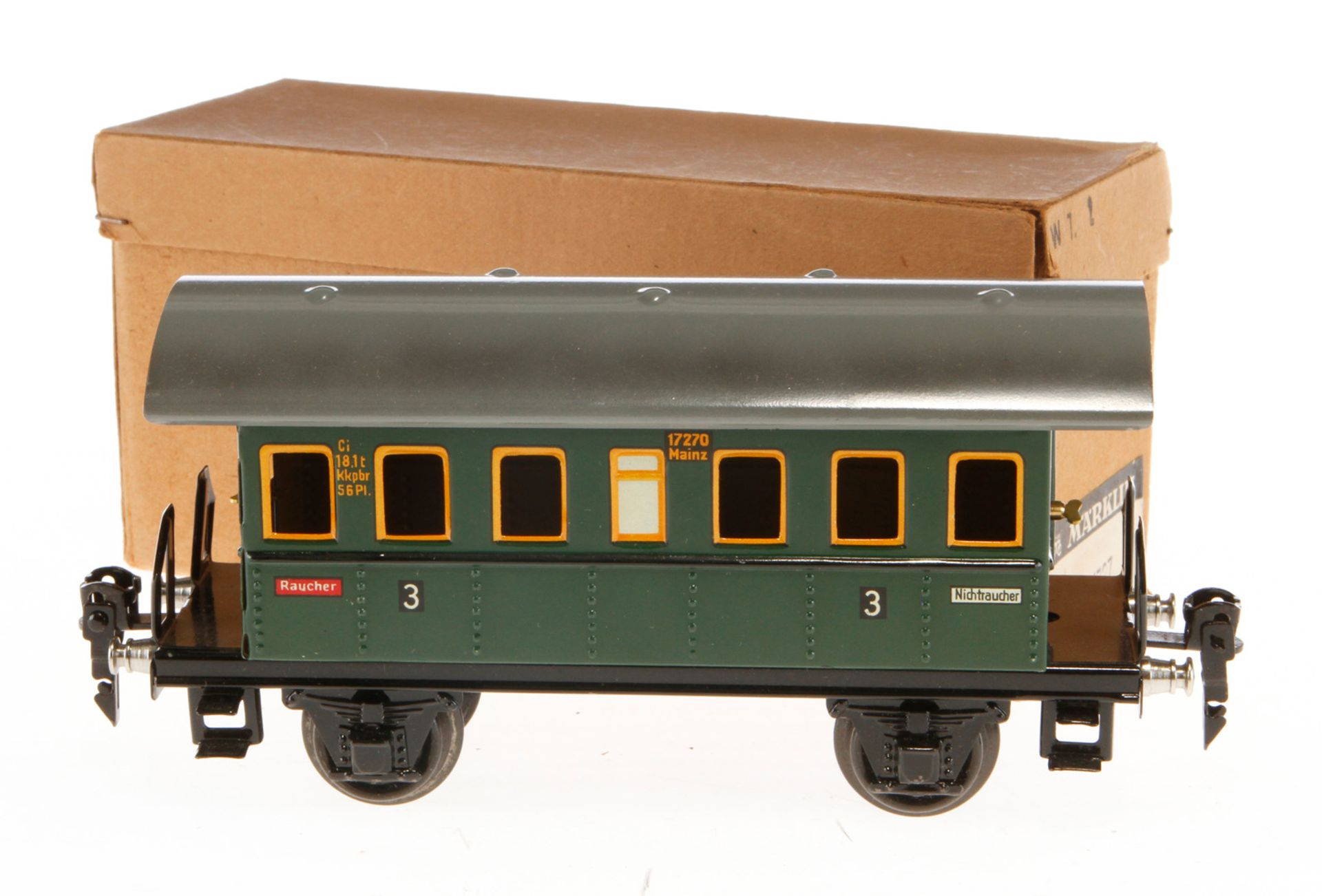 Märklin Personenwagen 1727, Spur 0, CL, mit 2 AT, kleine LS und leichte Alterungsspuren, L 18,5,