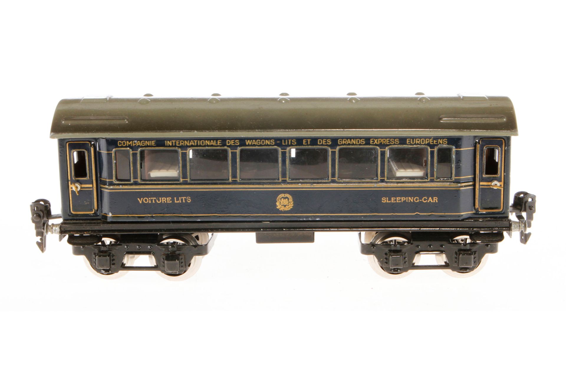 Märklin int. Schlafwagen 1757 G, Spur 0, CL, mit Inneneinrichtung, 4 AT und neuen Gussrädern, LS und