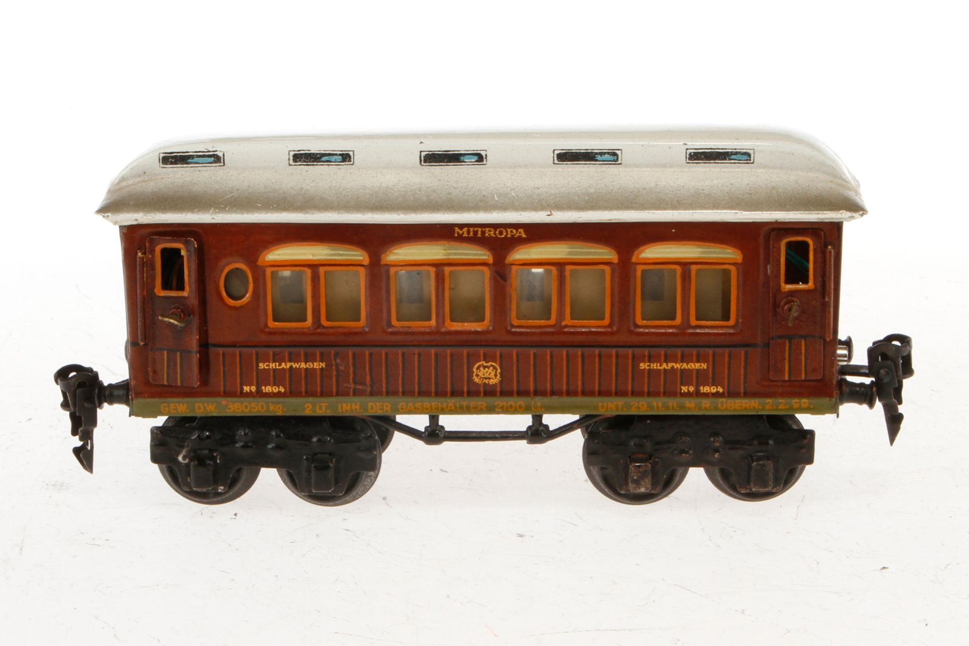 Märklin Mitropa Schlafwagen 1894, Spur 0, HL, mit Inneneinrichtung und 4 AT, LS und gealterter Lack, - Image 2 of 4