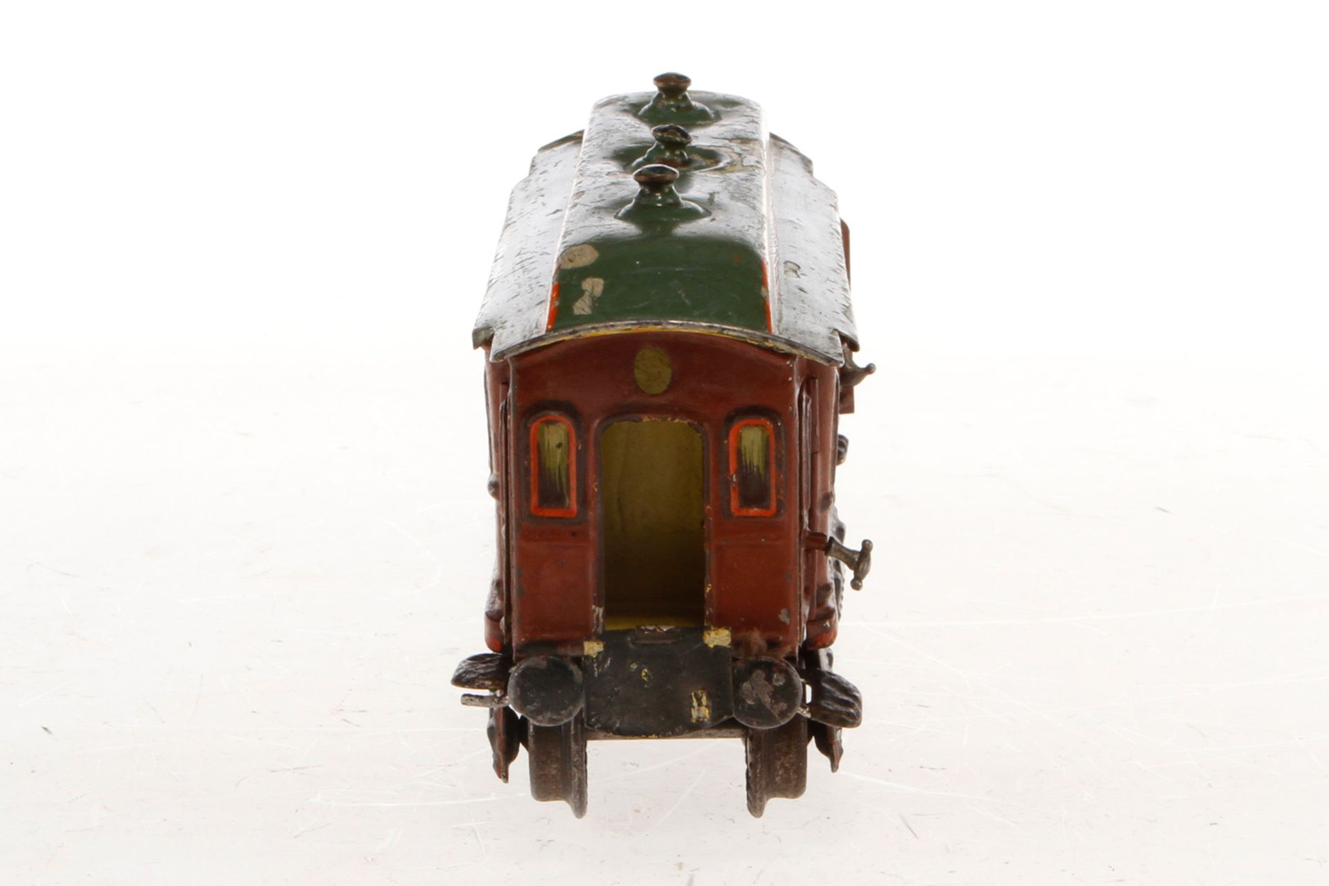 Märklin franz. Personenwagen 1841, Spur 0, uralt, HL, mit Inneneinrichtung und 4 AT, Dach tw - Image 3 of 6