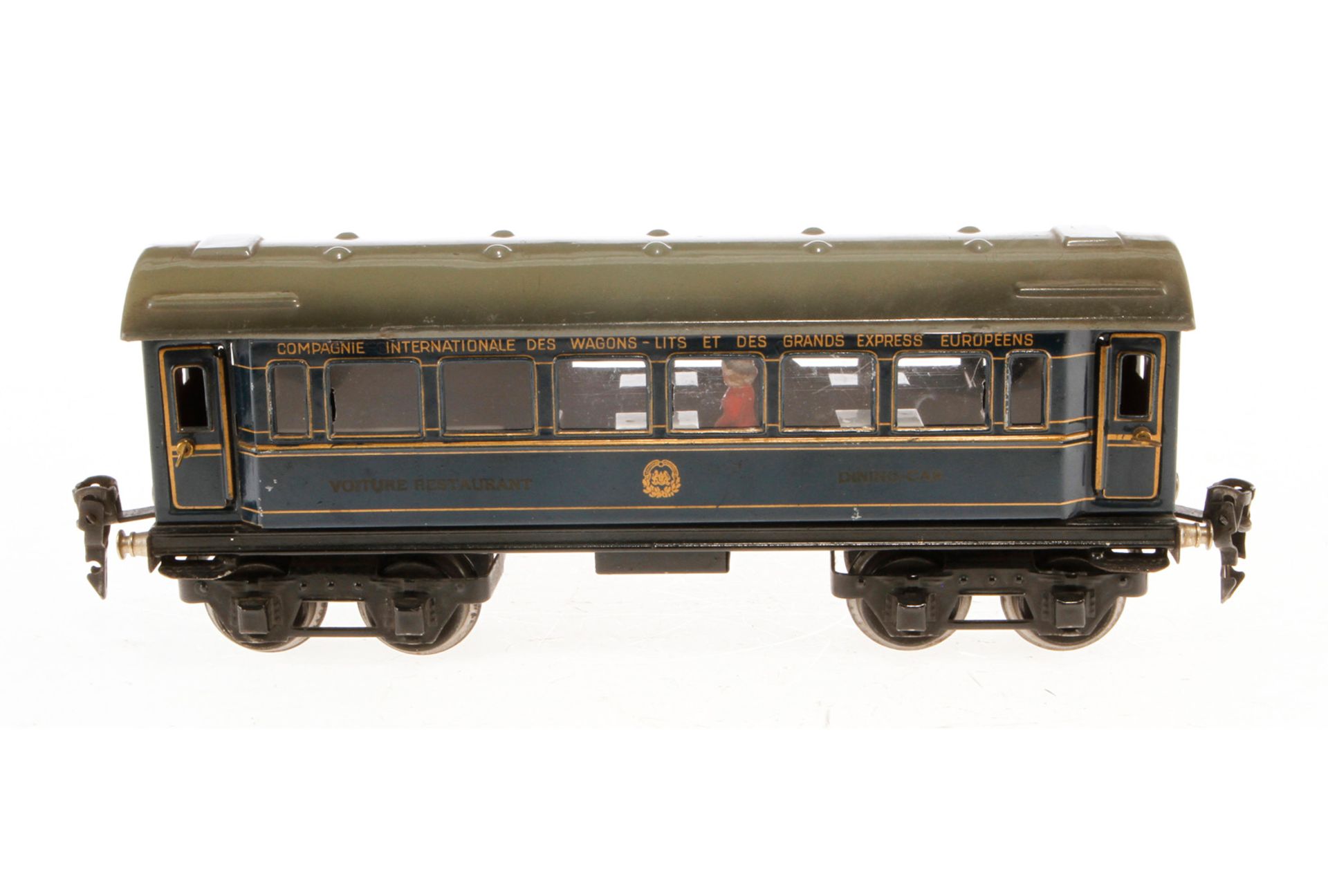 Märklin int. Speisewagen 1756 G, Spur 0, CL, mit Inneneinrichtung und 4 AT, LS und gealterter