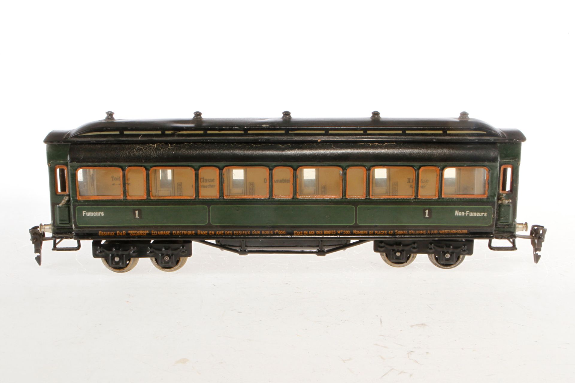 Märklin franz. Personenwagen 1945 G, Spur 0, HL, mit Inneneinrichtung und 4 AT, Drehgestelle - Image 3 of 6