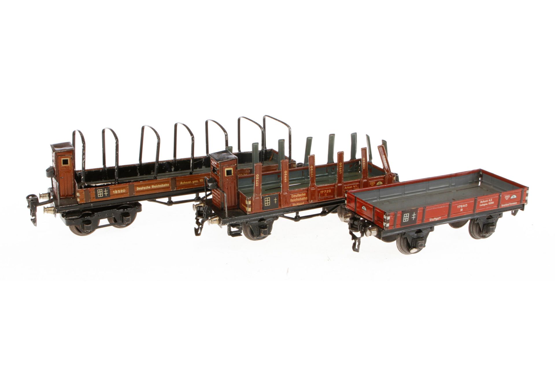 3 Märklin Güterwagen 1764, 1772 und 1853, Spur 0, CL, NV, L 16,5-24,5, Z 4