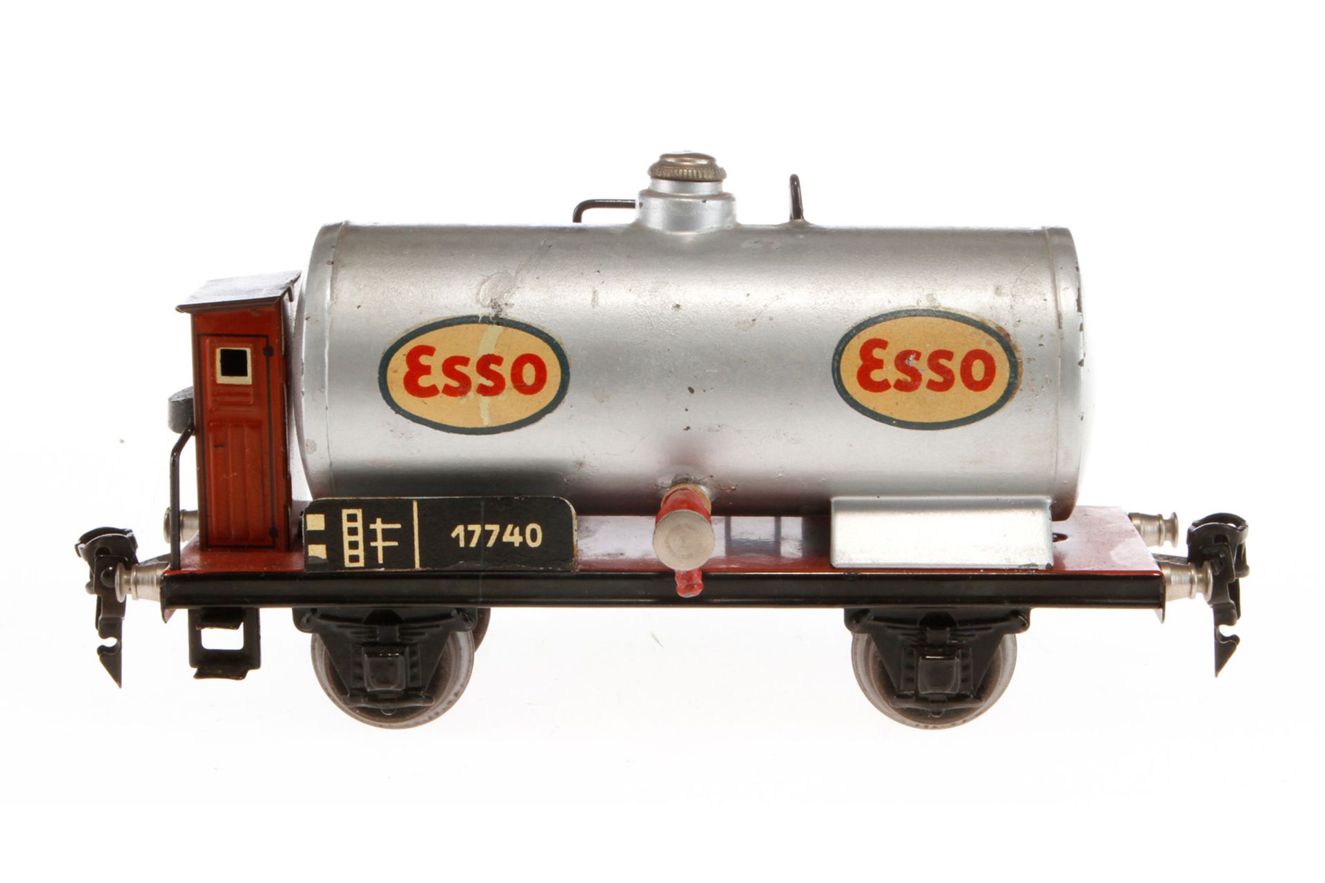 Märklin Esso Kesselwagen 1774, Spur 0, HL, mit BRH, LS und gealterter Lack, L 18,5, Z 3