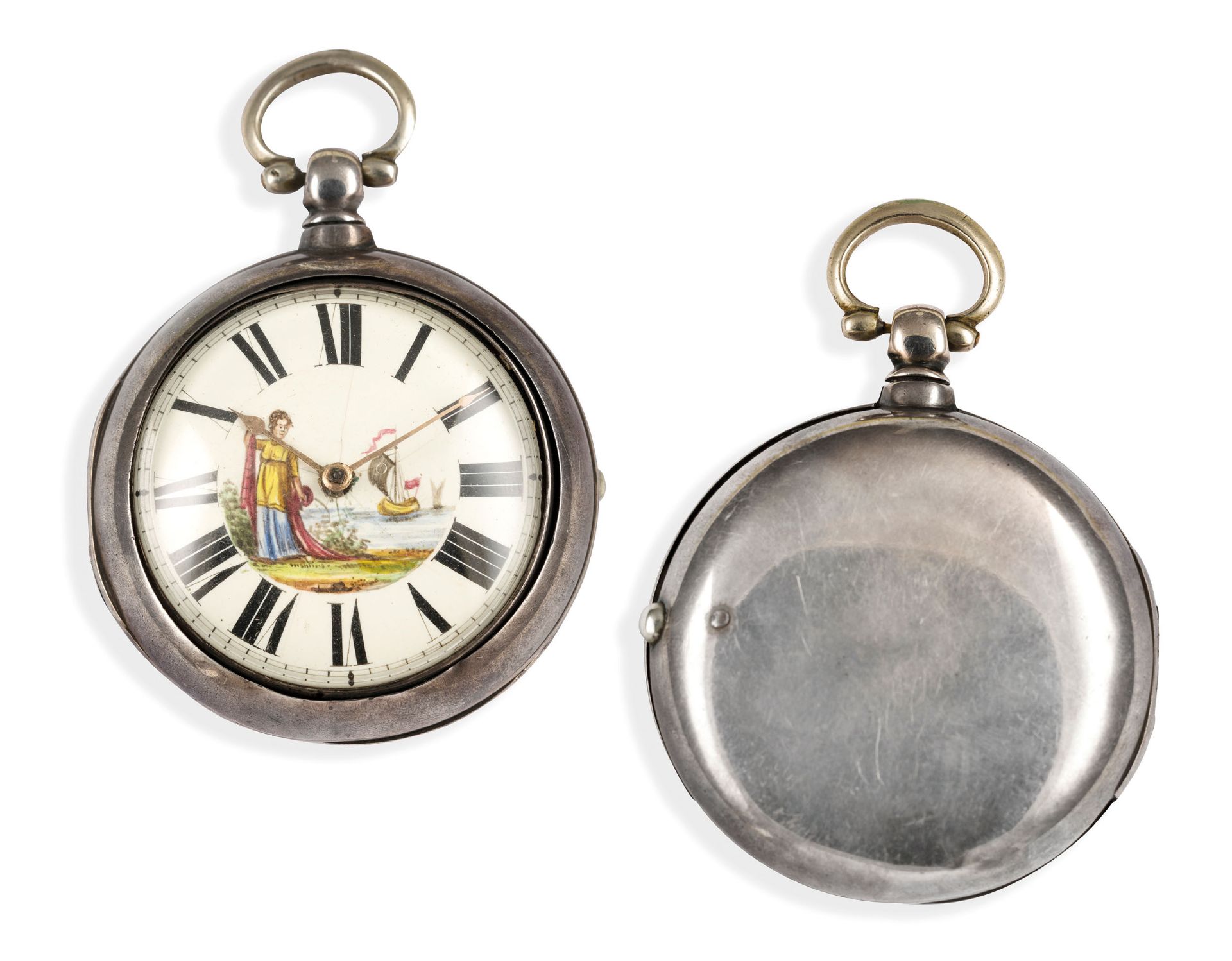 OROLOGIO DA TASCA IN ARGENTO CON QUADRANTE DIPINTO, LONDRA, 1845