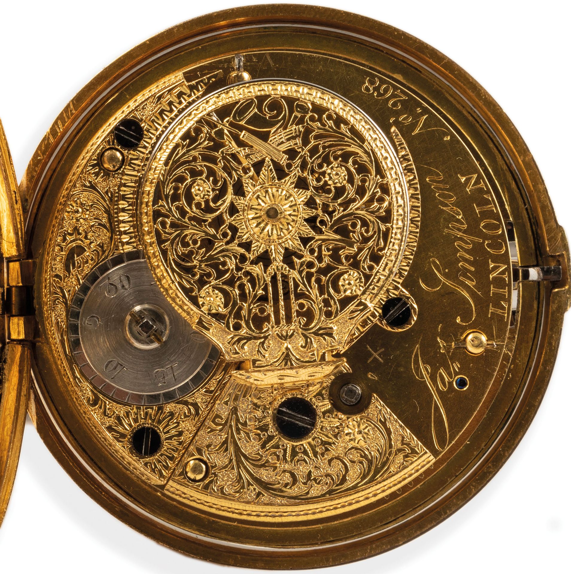 SIMPSON LINCOLN, OROLOGIO A VERGA IN METALLO DORATO, CIRCA 1820 - Bild 4 aus 4