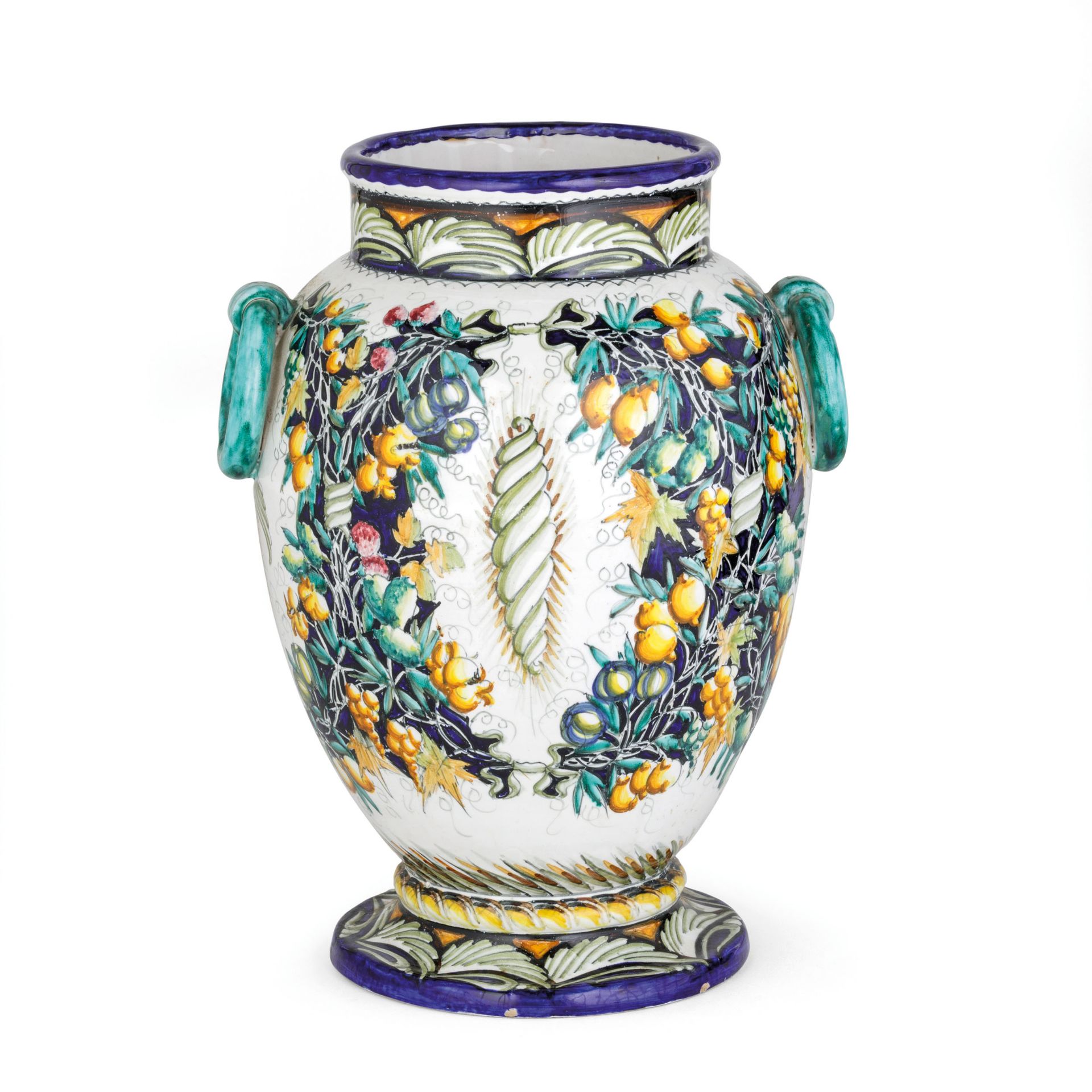 VASO IN MAIOLICA POLICROMA, MAIOLICHE ARTISTICHE PESARESI, PESARO, CIRCA 1930-40