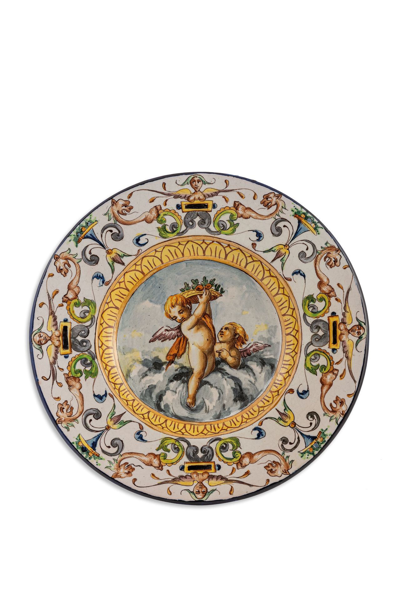 QUATTRO PIATTI IN MAIOLICA POLICROMA, MANIFATTURA MOLLICA, NAPOLI, CIRCA 1900