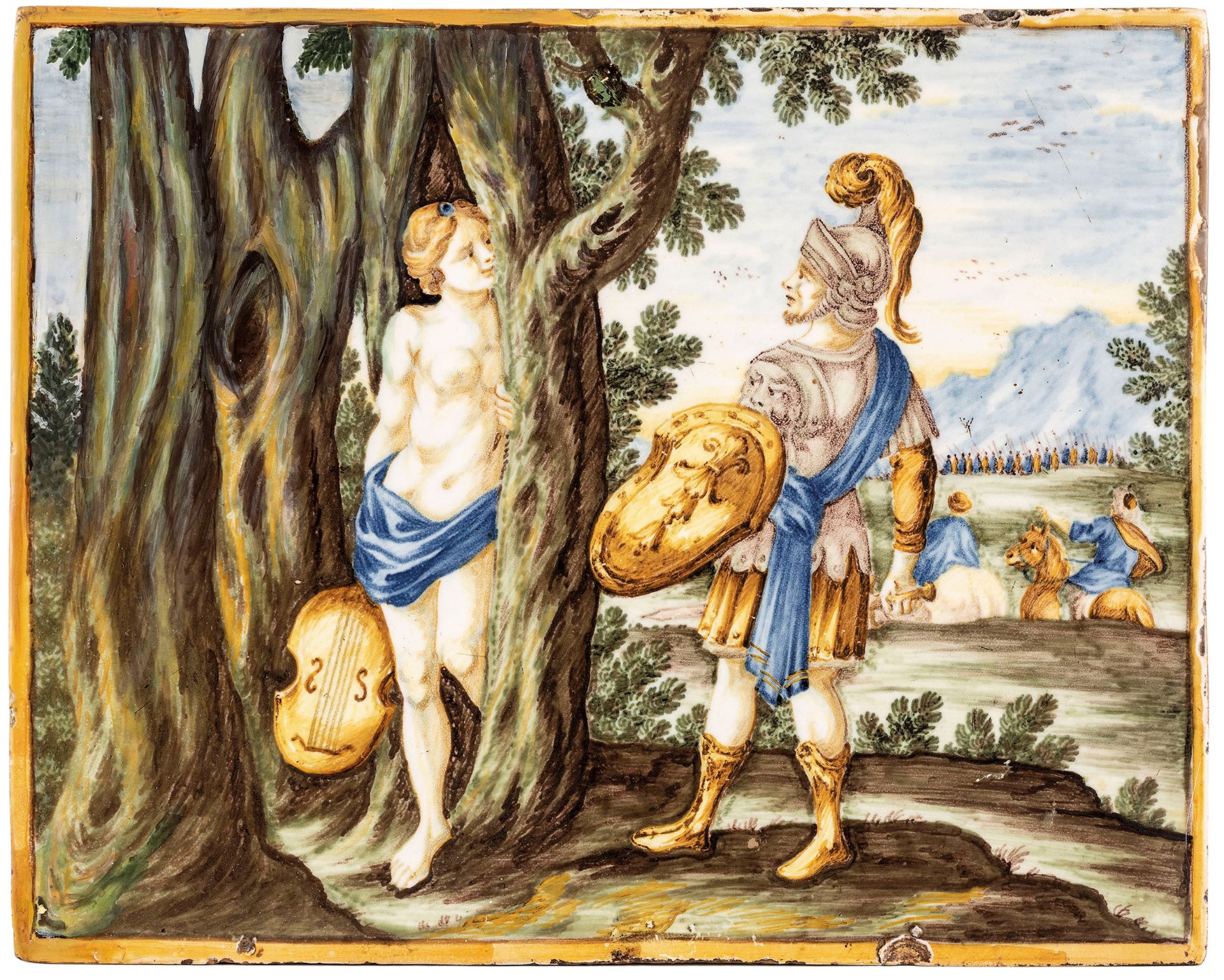 PLACCA IN MAIOLICA POLICROMA, FORNACE DI CASTELLI, XVIII SECOLO