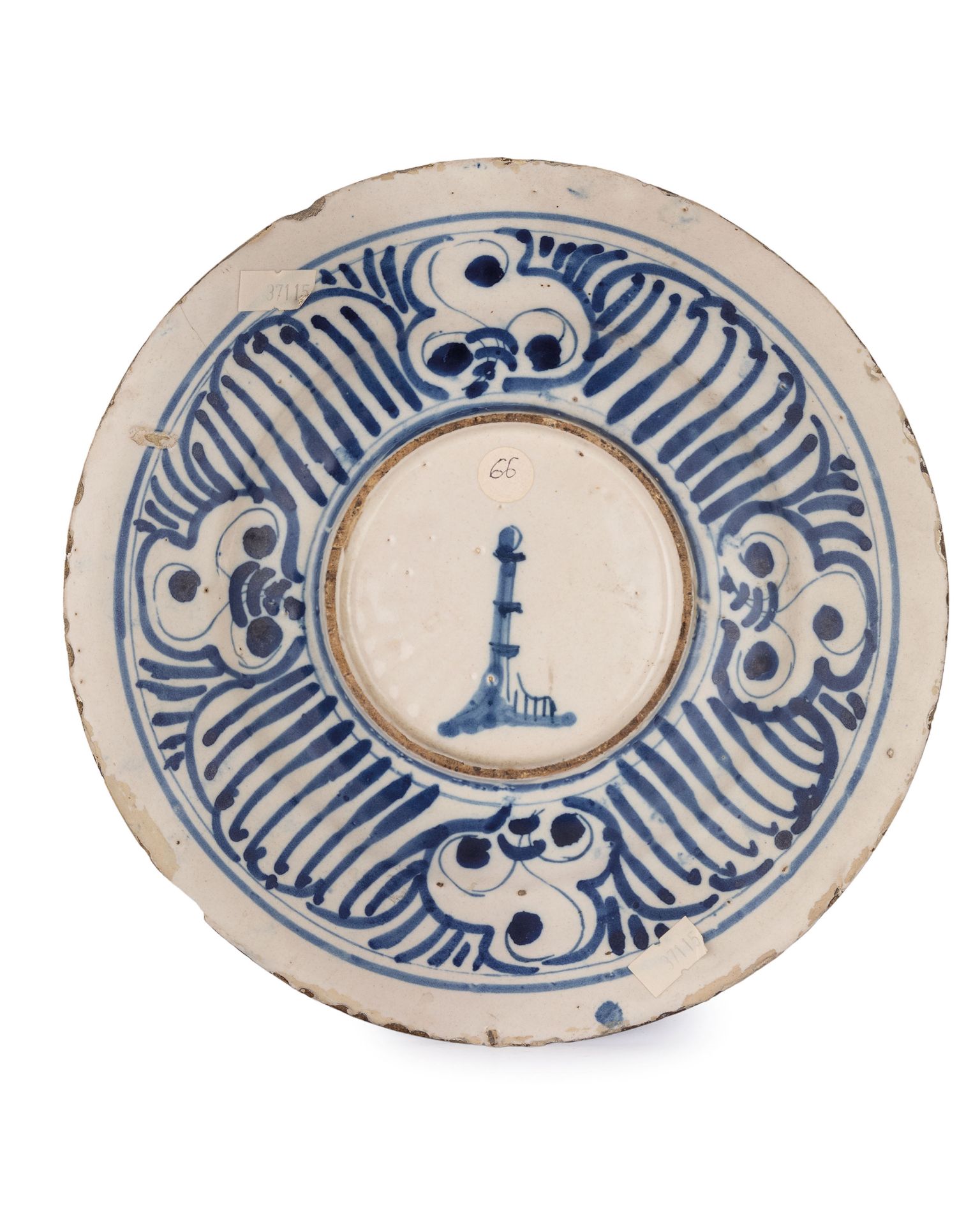 PIATTO IN MAIOLICA BIANCA E BLU, MANIFATTURA GROSSO, ALBISOLA, XVII SECOLO - Bild 2 aus 2