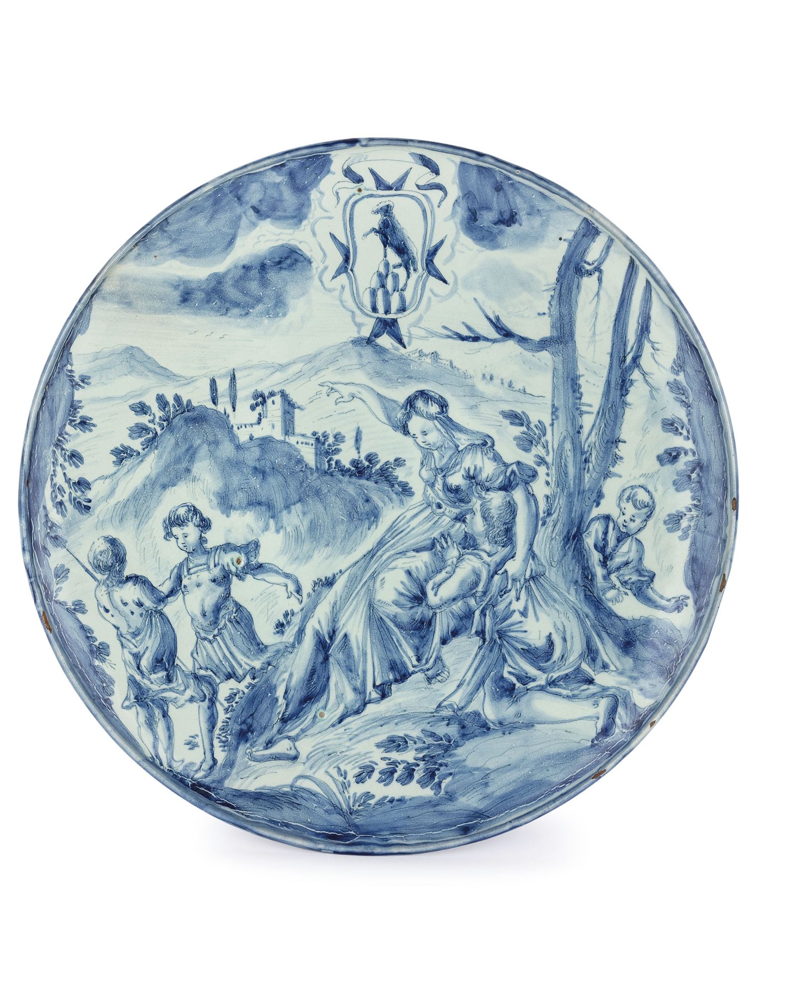 ALZATA IN MAIOLICA BIANCA E BLU, FORNACE DI SAVONA, INIZIO DEL XVIII SECOLO