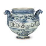 VASO IN MAIOLICA BIANCA E BLU, FORNACE LIGURE, XX SECOLO