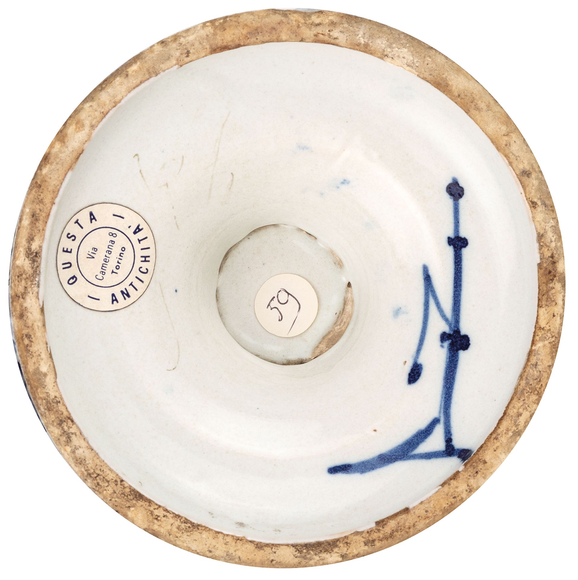 VASO IN MAIOLICA BIANCA E BLU, MANIFATTURA CHIODO, SAVONA, XVIII SECOLO - Bild 2 aus 2