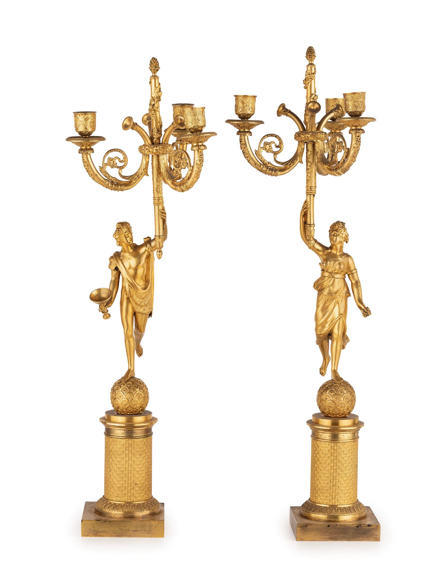 COPPIA DI CANDELABRI IN BRONZO DORATO, XIX SECOLO