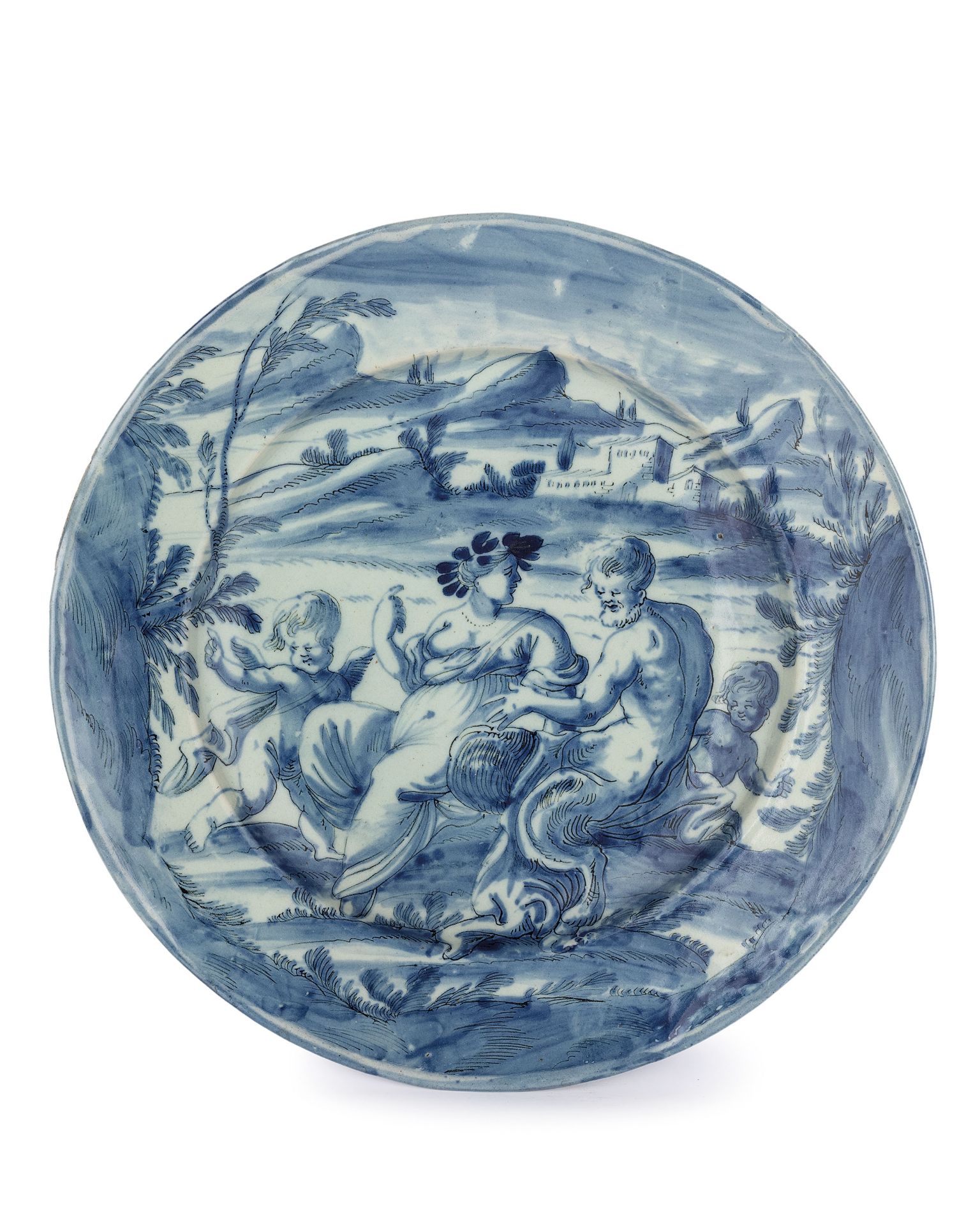 PIATTO IN MAIOLICA BIANCA E BLU, FORNACE DI SAVONA, INIZIO DEL XVIII SECOLO