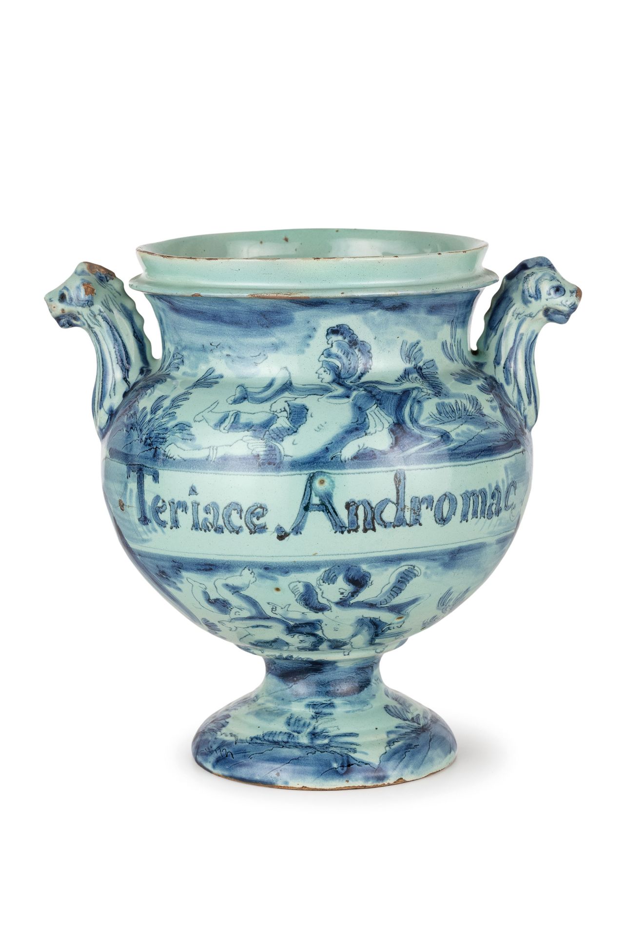 VASO IN MAIOLICA BIANCA E BLU, FORNACE DI ALBISOLA, FINE DEL XVII-INIZIO DEL XVIII SECOLO