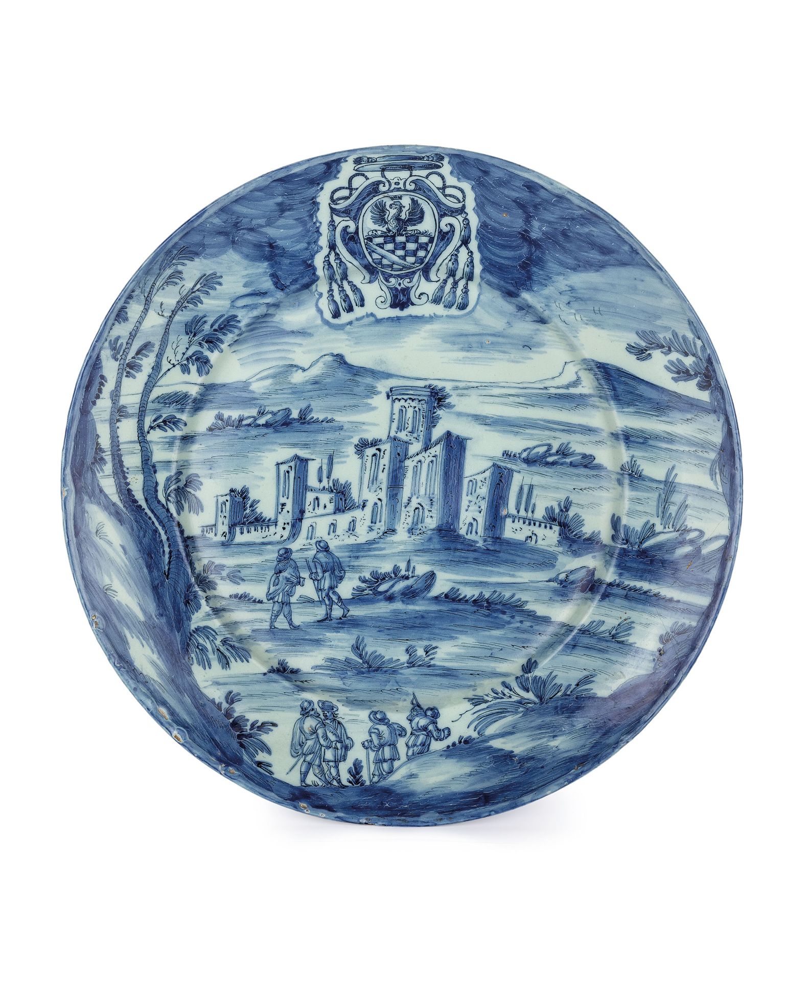 PIATTO DA PARATA IN MAIOLICA BIANCA E BLU, FORNACE DI SAVONA, XVIII SECOLO