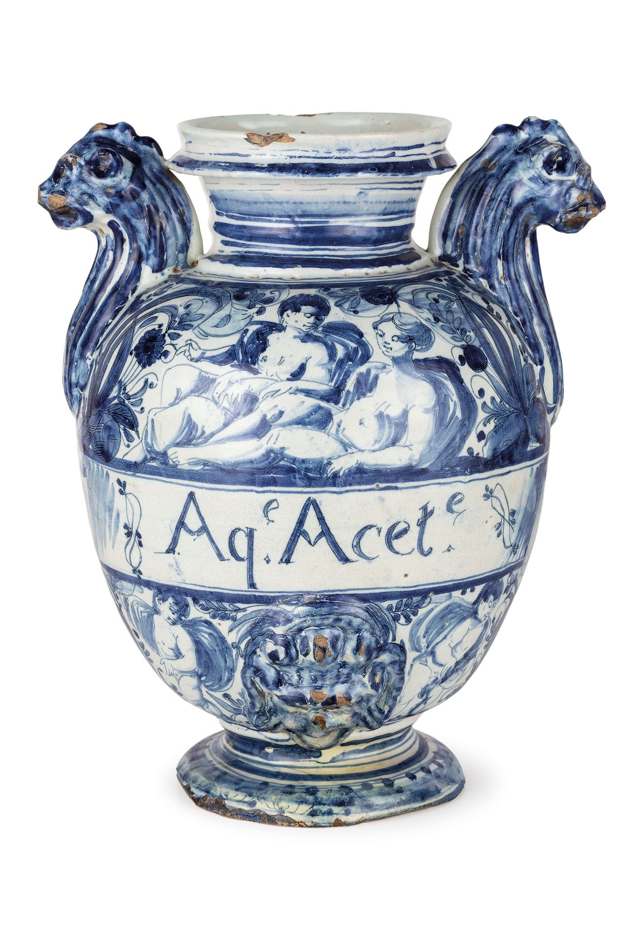 COPPIA DI VASI IN MAIOLICA BIANCA E BLU, PROBABILMENTE MANIFATTURA CONRADO, ALBISOLA, FINE DEL XVII