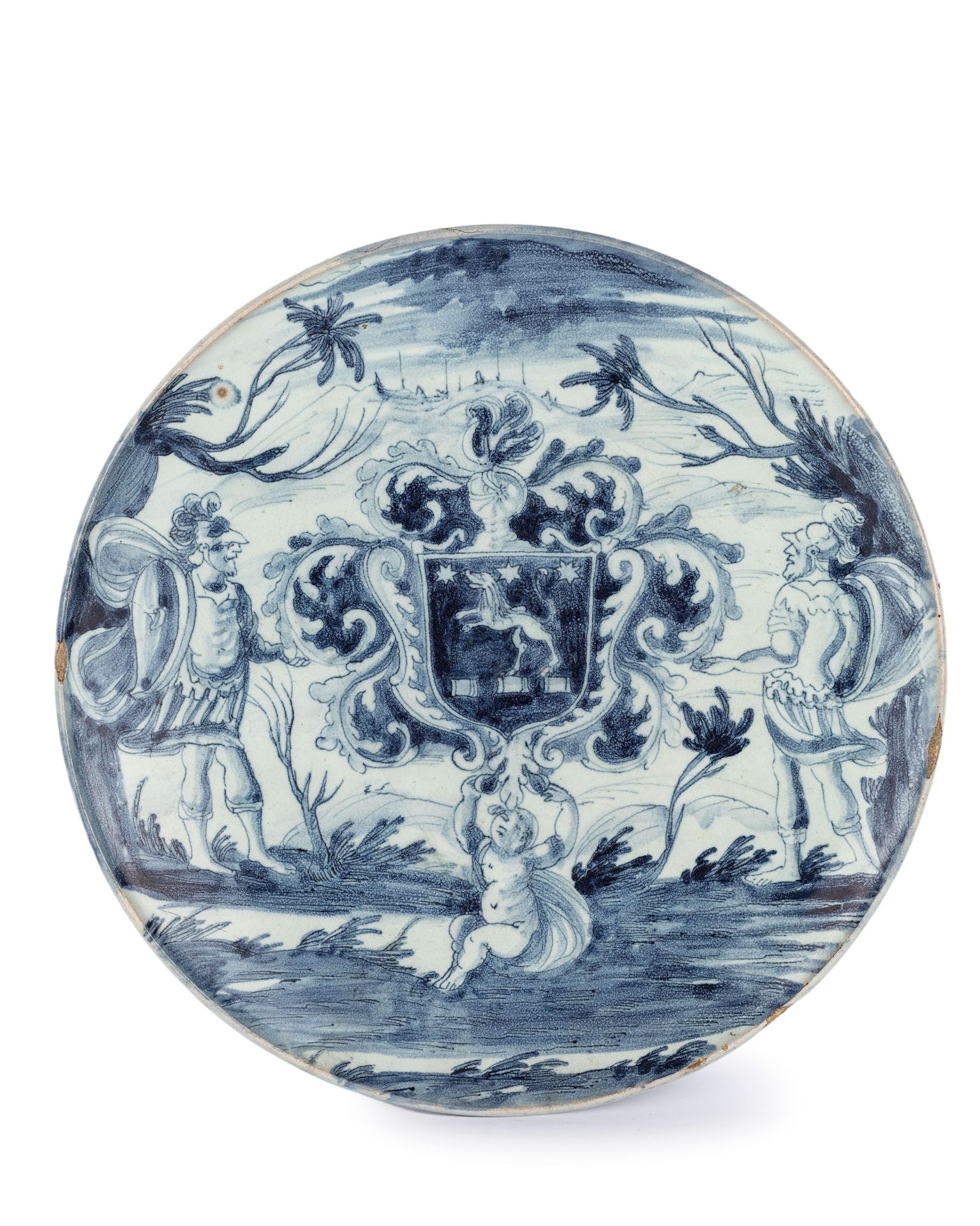 ALZATA IN MAIOLICA BIANCA E BLU, FORNACE LIGURE, FINE DEL XVII SECOLO-INIZIO DEL XVIII SECOLO