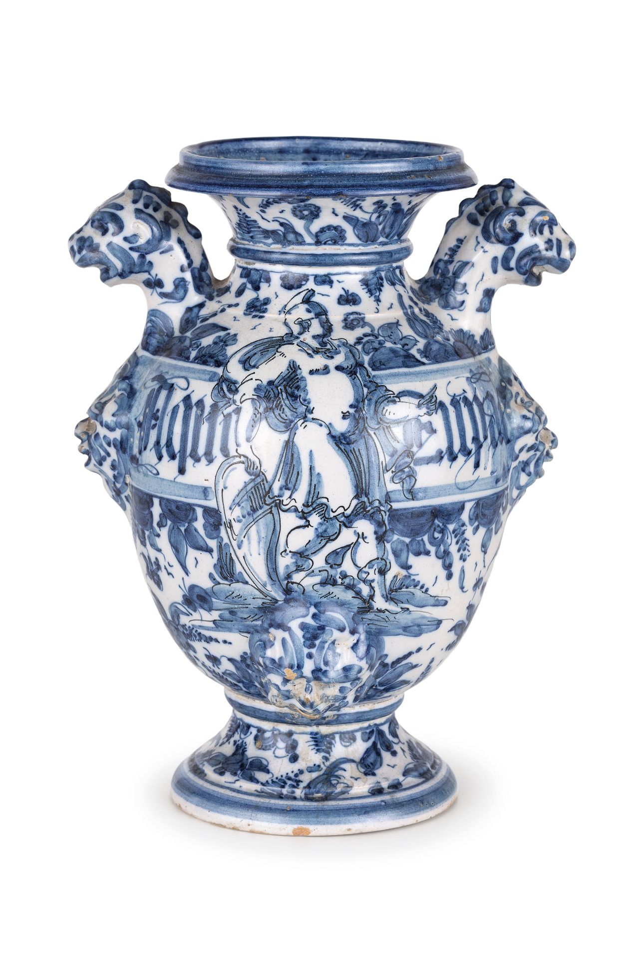 COPPIA DI VASI IN MAIOLICA BIANCA E BLU, FORNACE LIGURE DEL XIX SECOLO