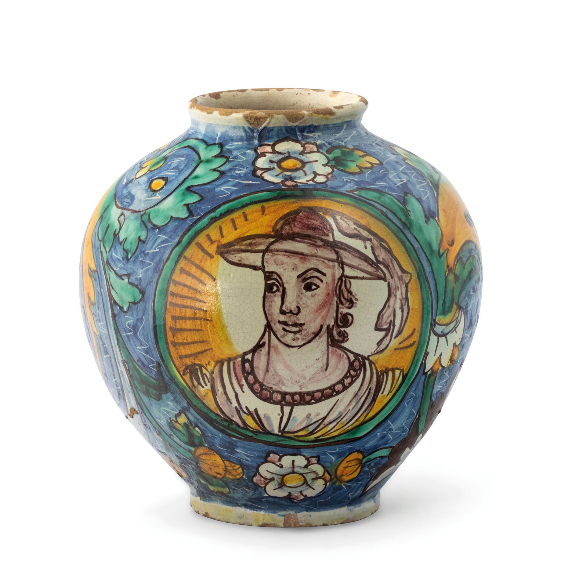 COPPIA DI BOCCE IN MAIOLICA POLICROMA, FORNACE DI CALTAGIRONE, XIX SECOLO