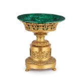 ALZATA CENTROTAVOLA IN MALACHITE E BRONZO DORATO, XIX SECOLO