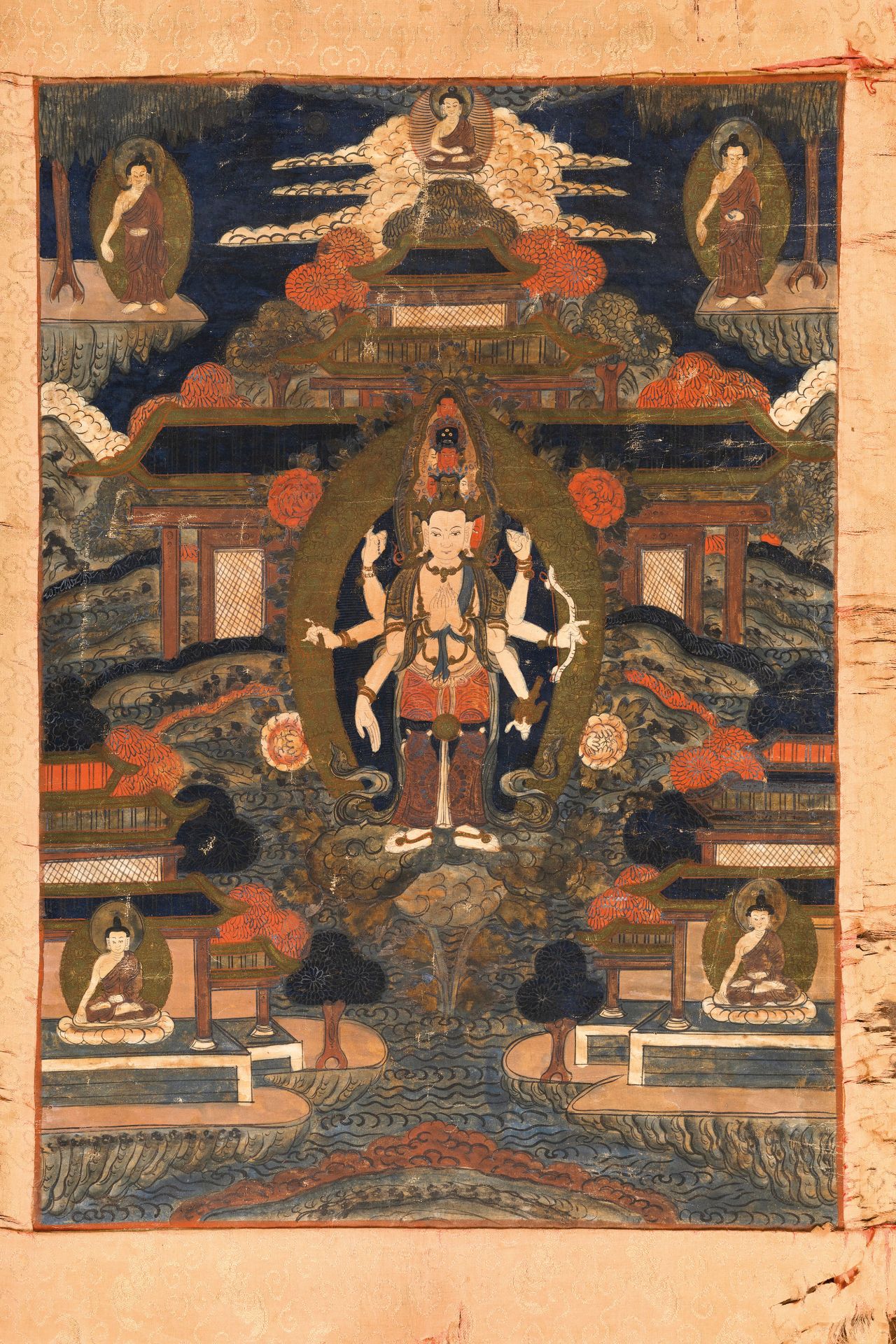 THANKA DELLA DIVINITA' A UNDICI VOLTI AVALOKITESHVARA, TIBET, XIX-XX SECOLO