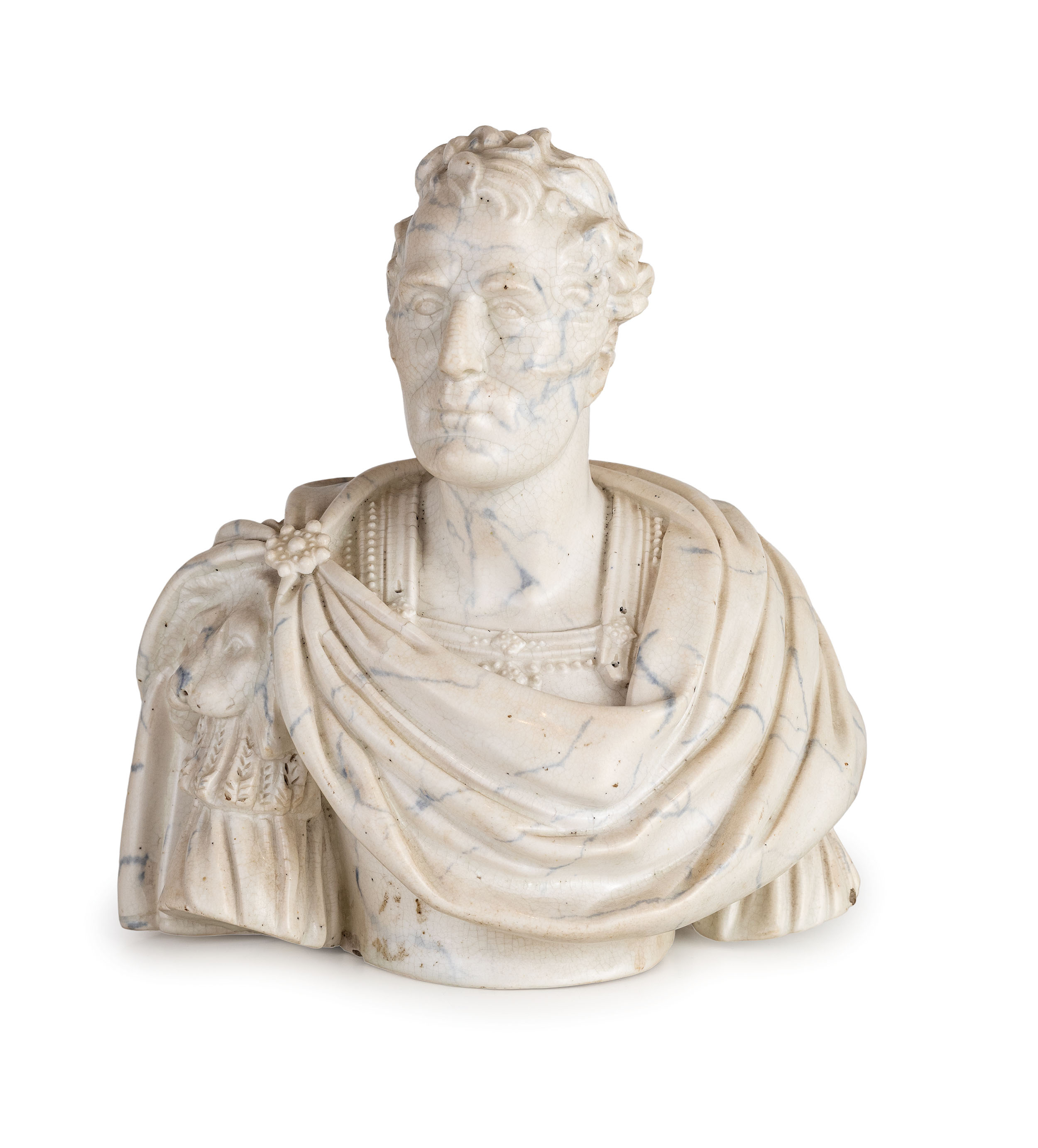 BUSTO IN TERRAGLIA SMALTATA, MANIFATTURA INGLESE DEL 1815 CIRCA