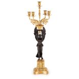 COPPIA DI CANDELABRI IN BRONZO DORATO E PATINATO, XIX SECOLO