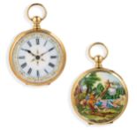 OROLOGIO DA TASCA IN ARGENTO CON MINIATURA IN SMALTO, INGHILTERRA 1870 CIRCA