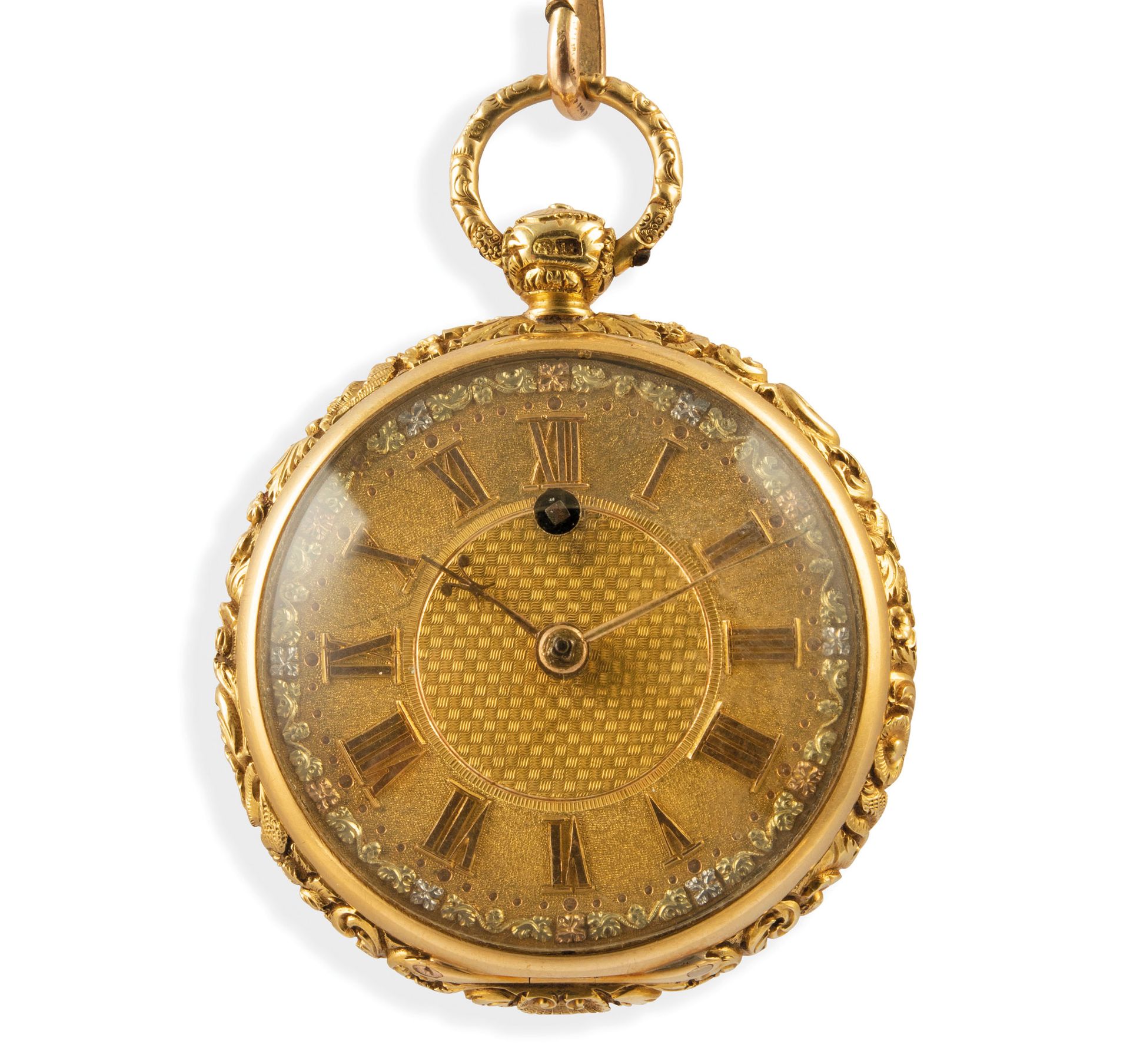 RARO OROLOGIO DA TASCA CON CASSA IN ORO A FUSIONE A CERA PERSA, CON CATENA E SIGILLO, INGHILTERRA, - Bild 2 aus 6