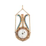 DUCHENE & FILS, OROLOGIO PENDENTE IN ORO E SMALTI POLICROMI, SVIZZERA, 1800 CIRCA